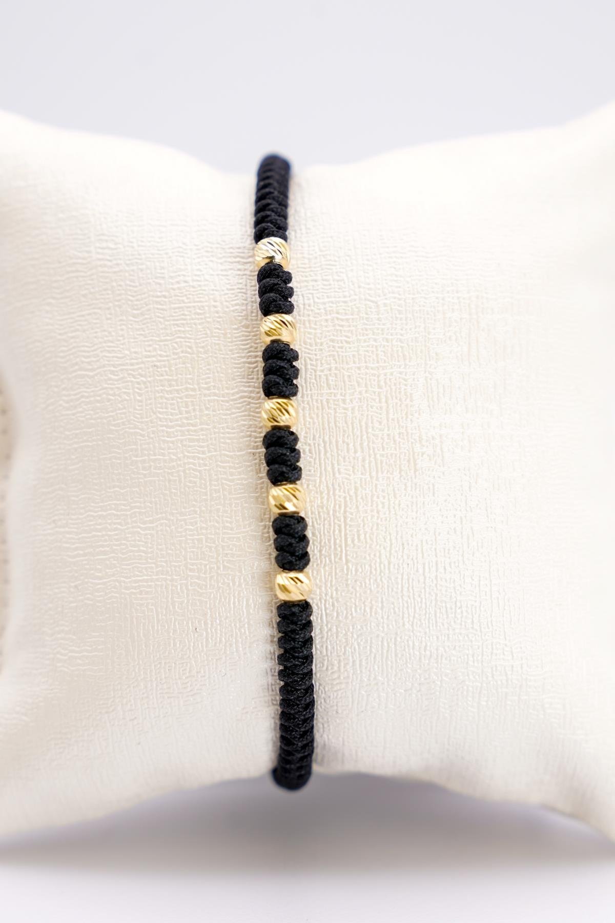 14 Ayar Dorika Toplu Siyah Ayarlanabilir İp Detaylı Kadın Altın Bileklik