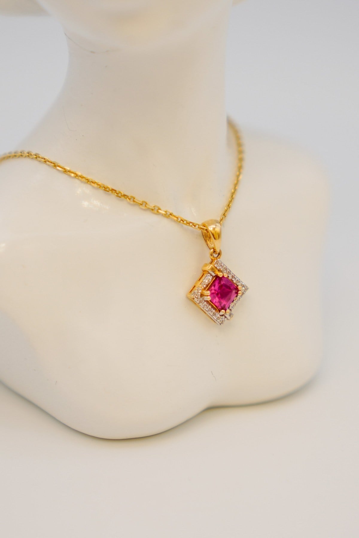 Zircon and Pink Stone Pendant 14 Carat