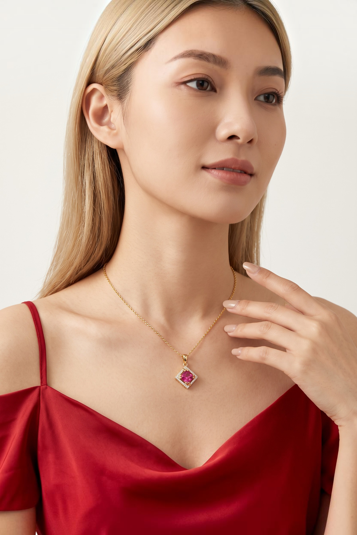Zircon and Pink Stone Pendant 14 Carat