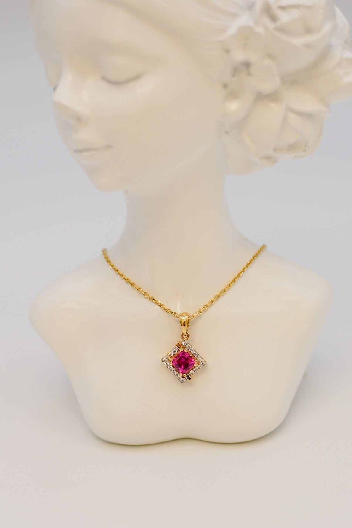 Zircon and Pink Stone Pendant 14 Carat