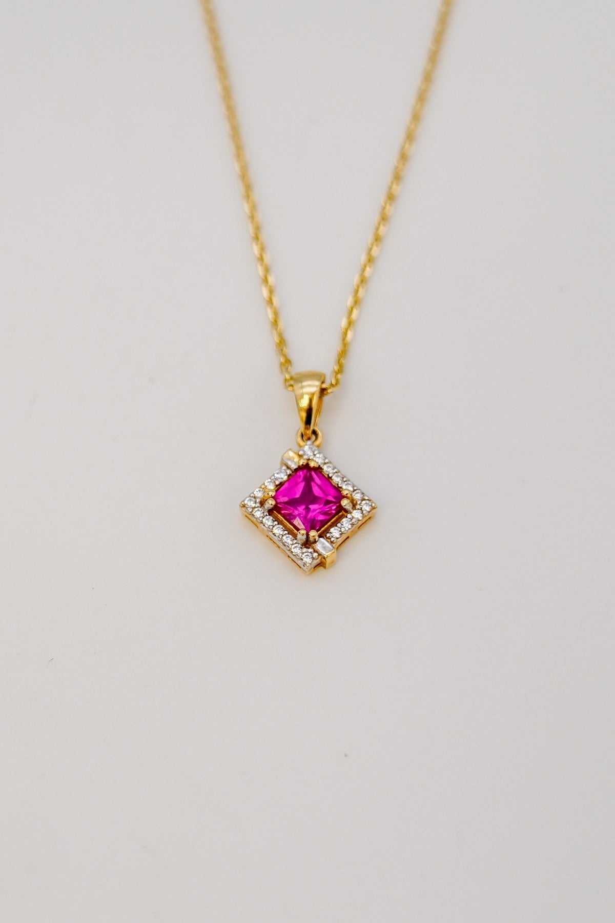 Zircon and Pink Stone Pendant 14 Carat