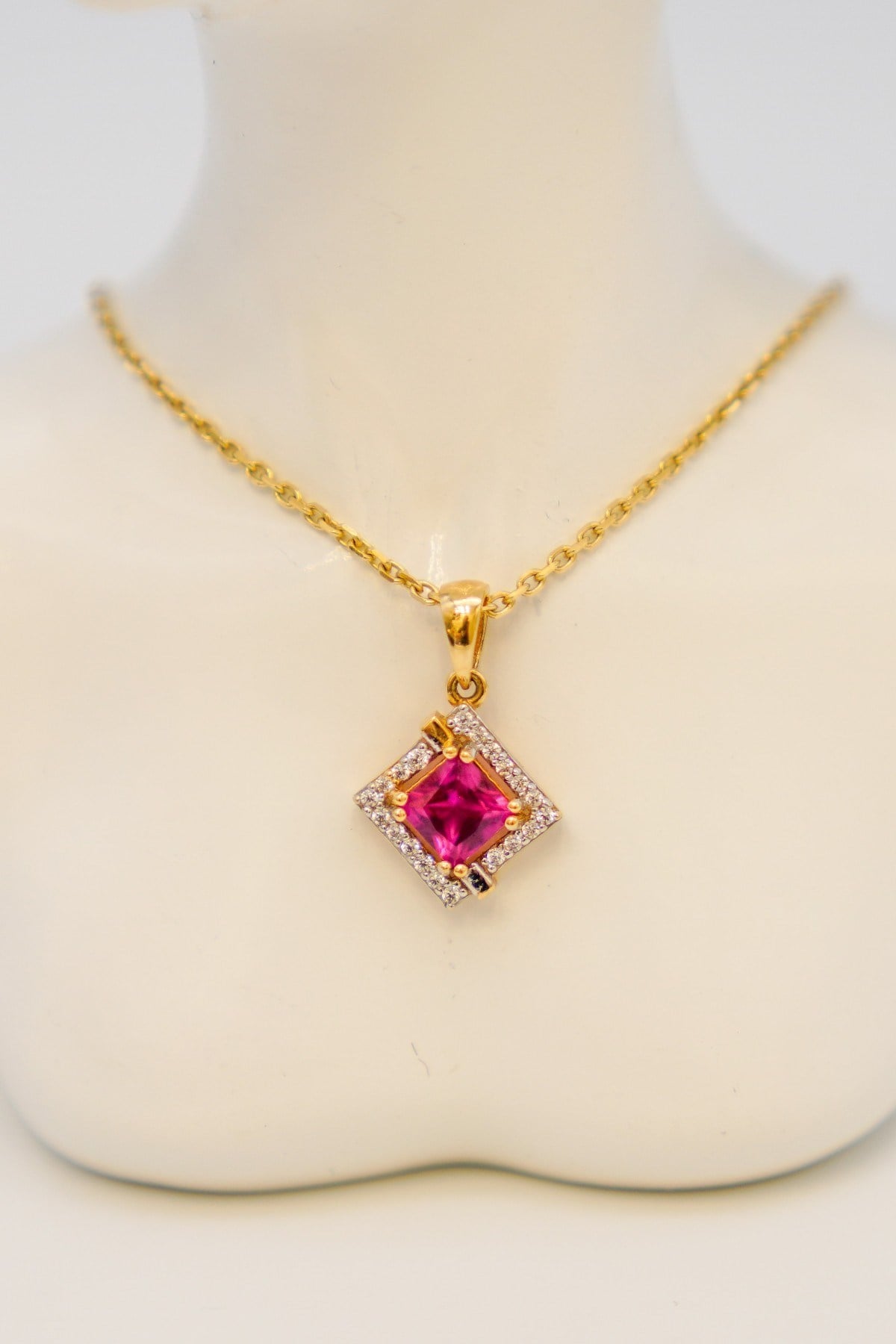 Zircon and Pink Stone Pendant 14 Carat