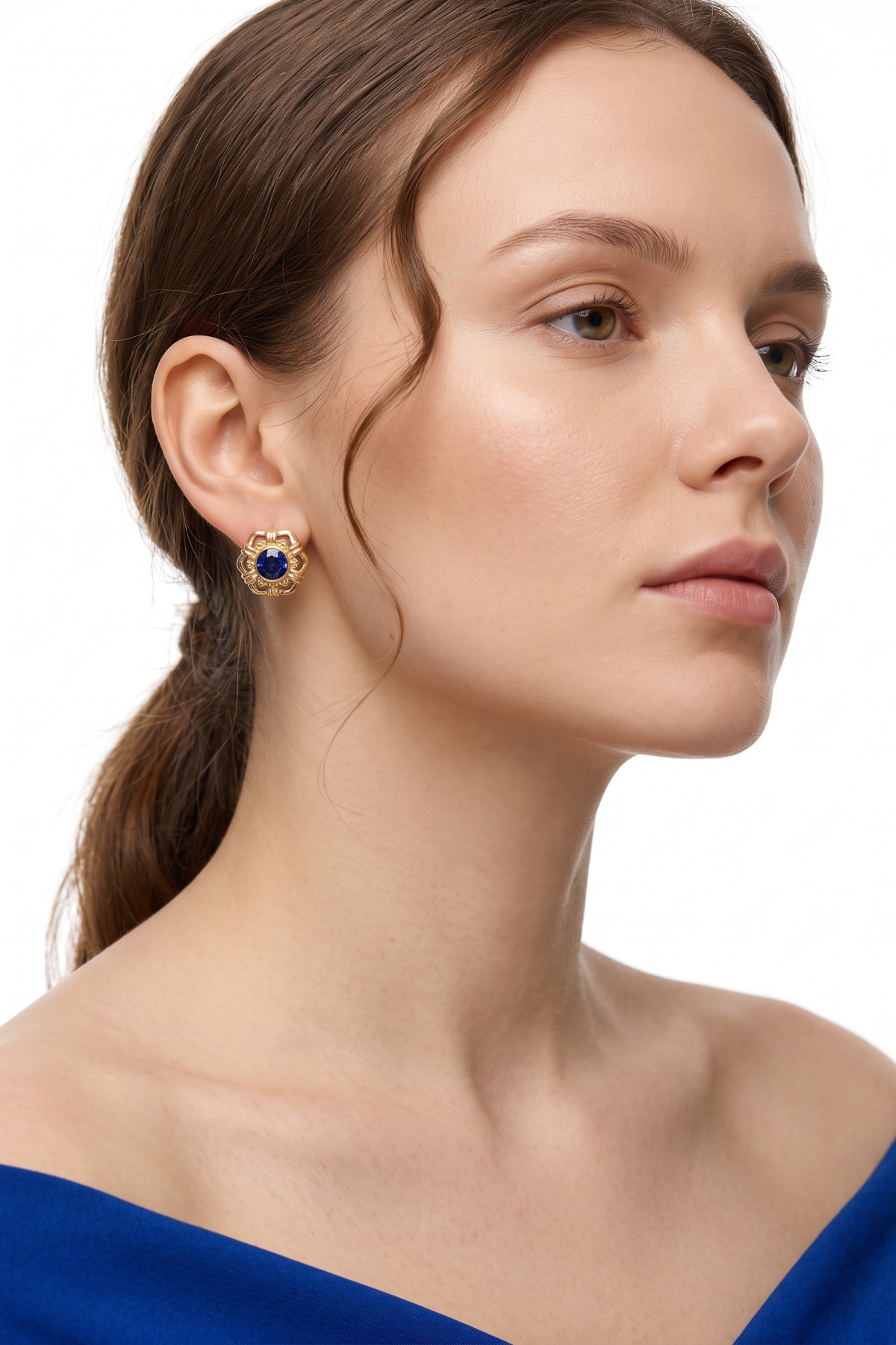Parliament Blue Stone Gold Earrings 14 Carat