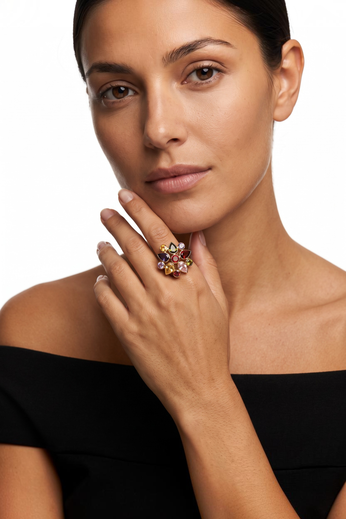 Bvlgari-Ring mit farbigem Stein, 14 Karat