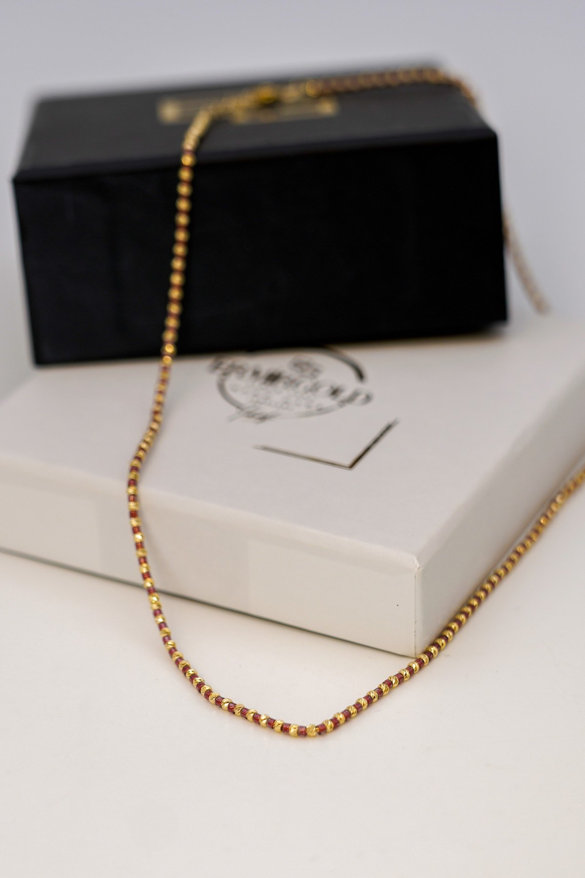 Red Beaded Dorica Necklace 14 carat