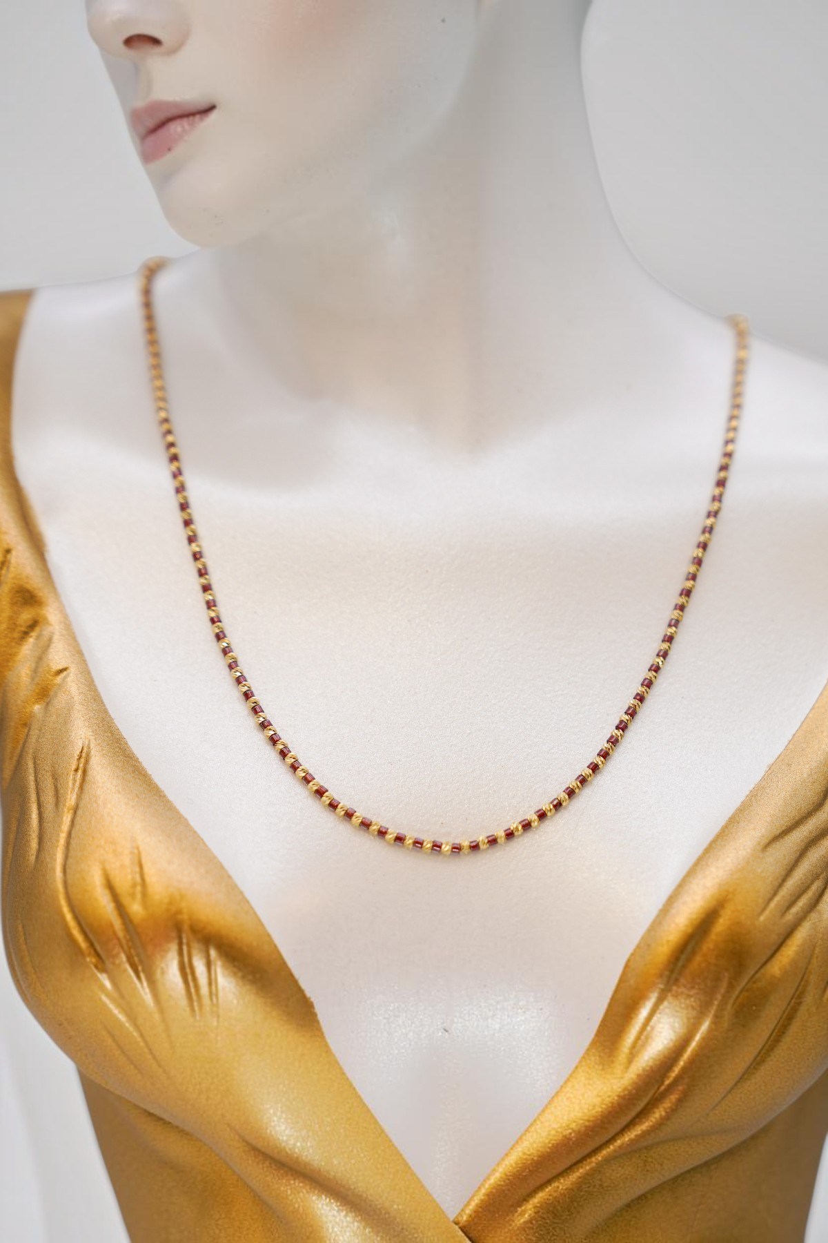 Red Beaded Dorica Necklace 14 carat