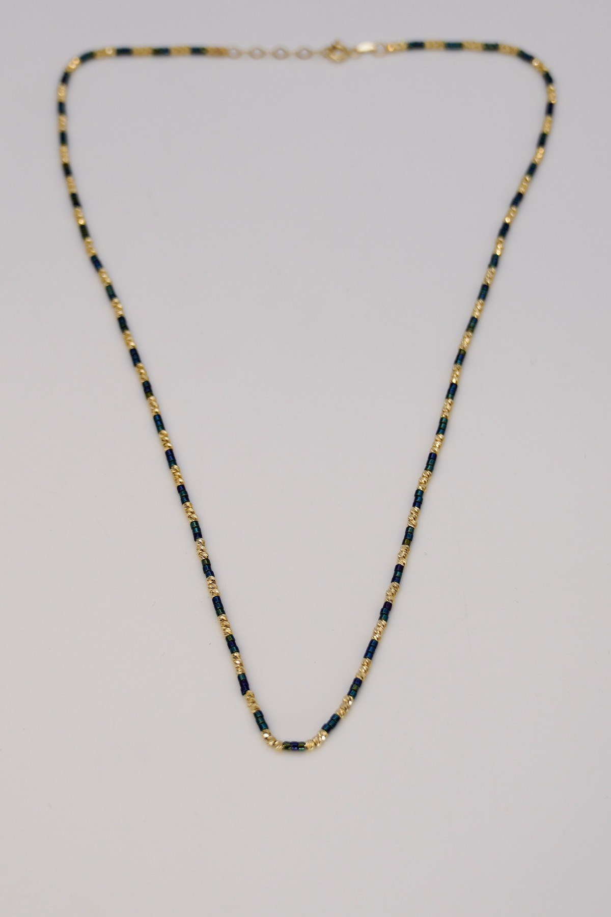 Navy Blue Beaded Dorica Necklace 14 Carat