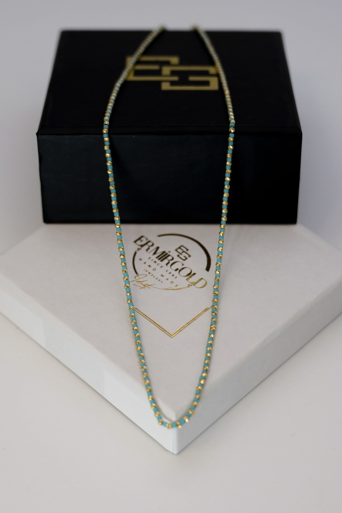 Blue Beaded Dorica Necklace 14 Carat