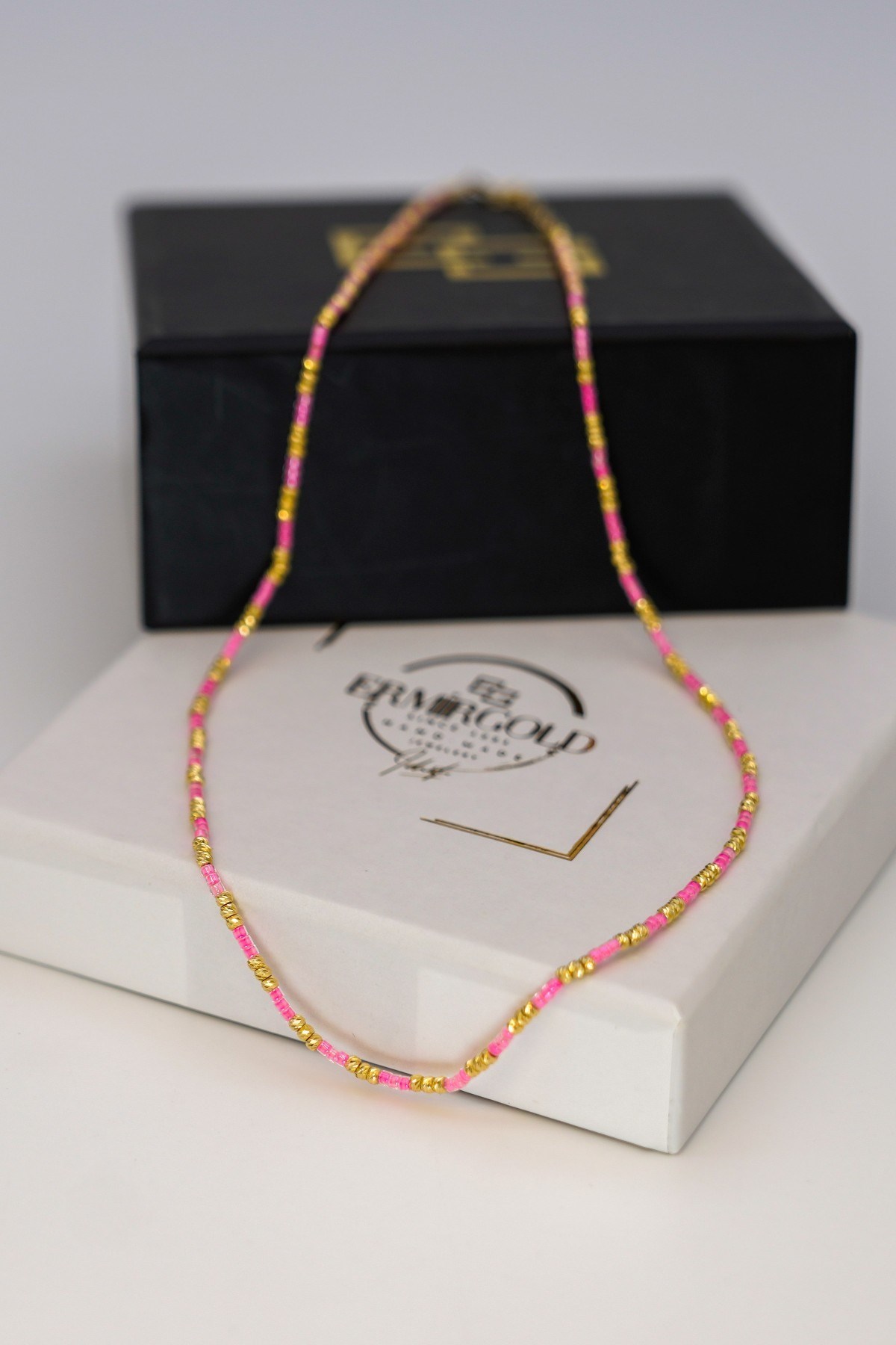 Pink Beaded Dorica Necklace 14 Carat