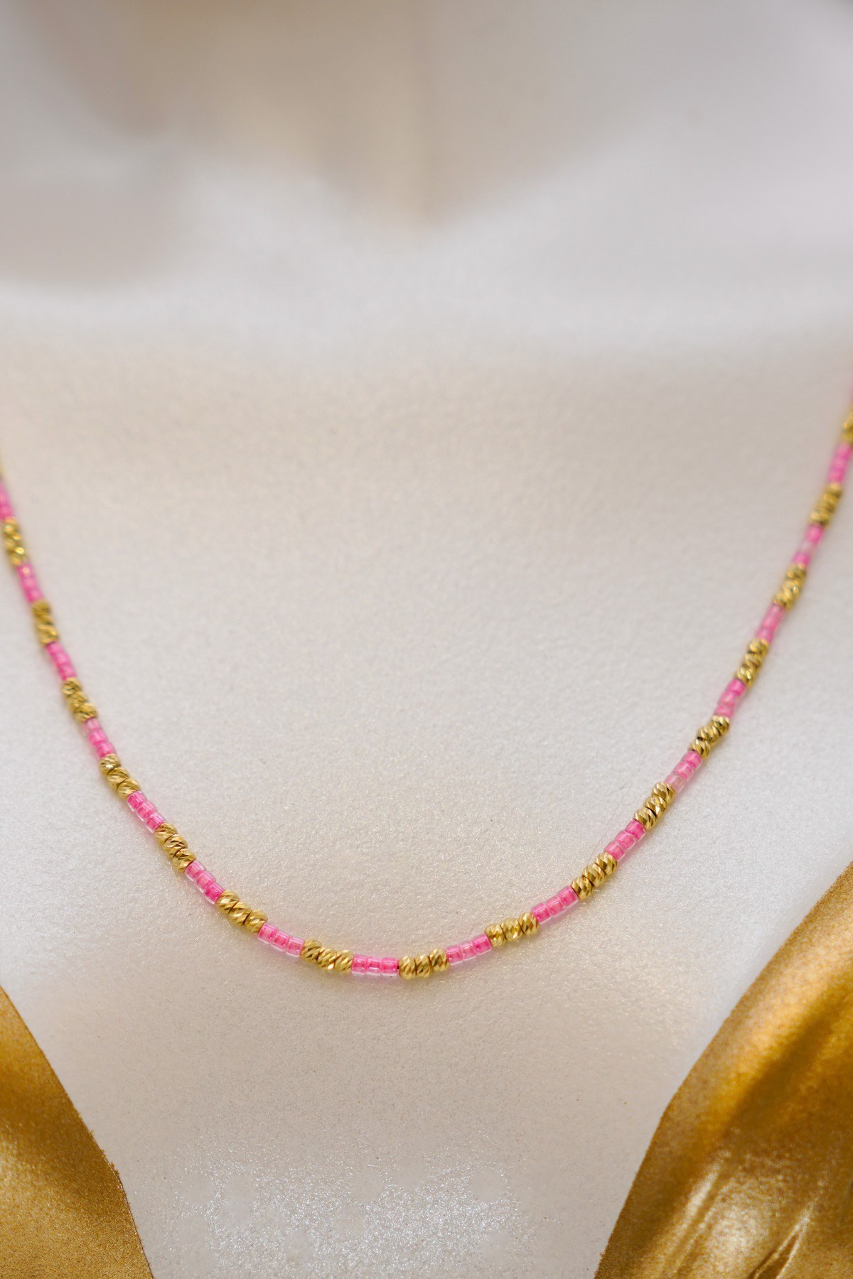 Pink Beaded Dorica Necklace 14 Carat