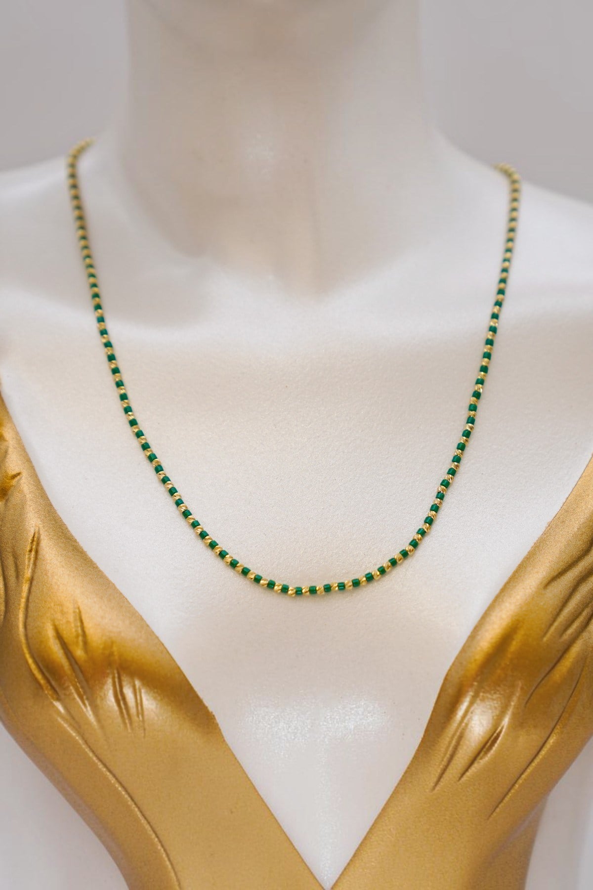 Green Beaded Dorica Necklace 14 Carat