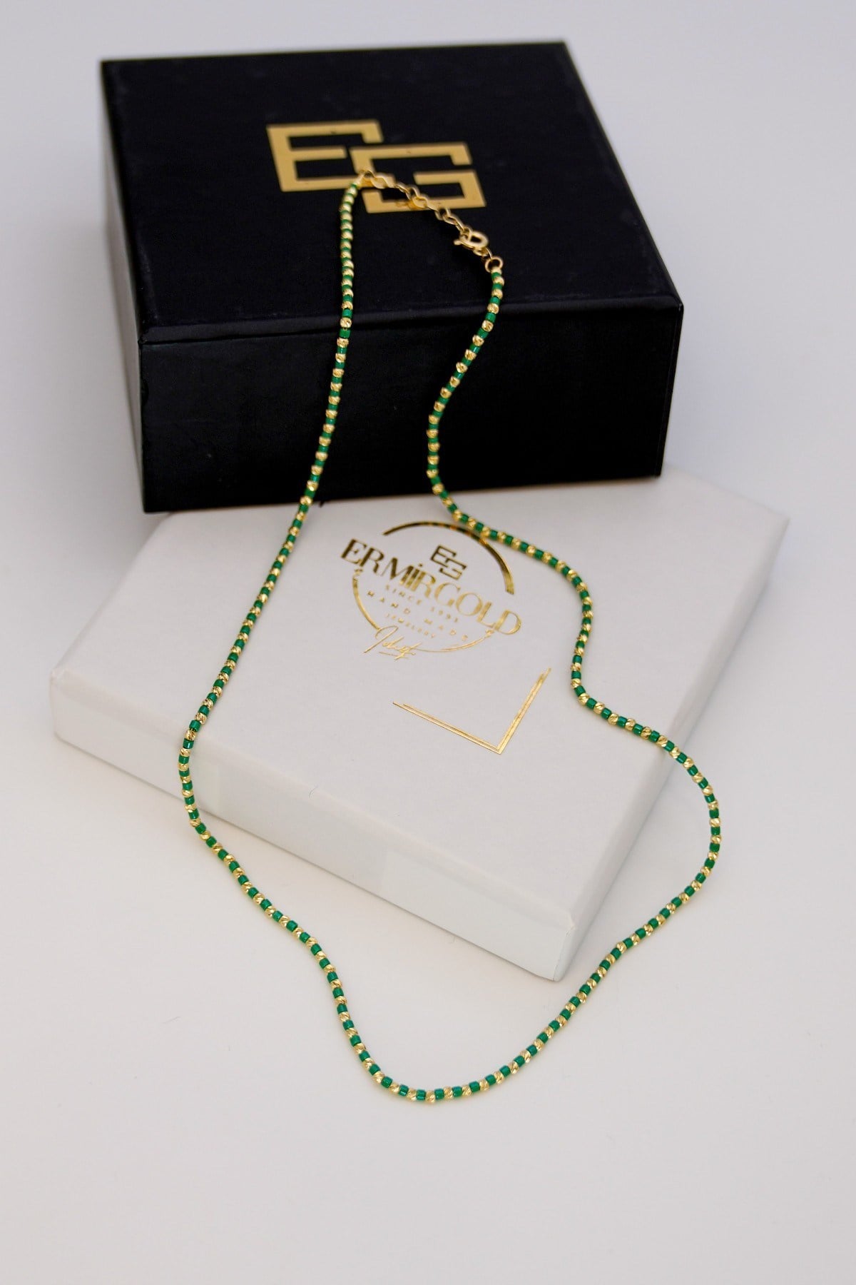 Green Beaded Dorica Necklace 14 Carat