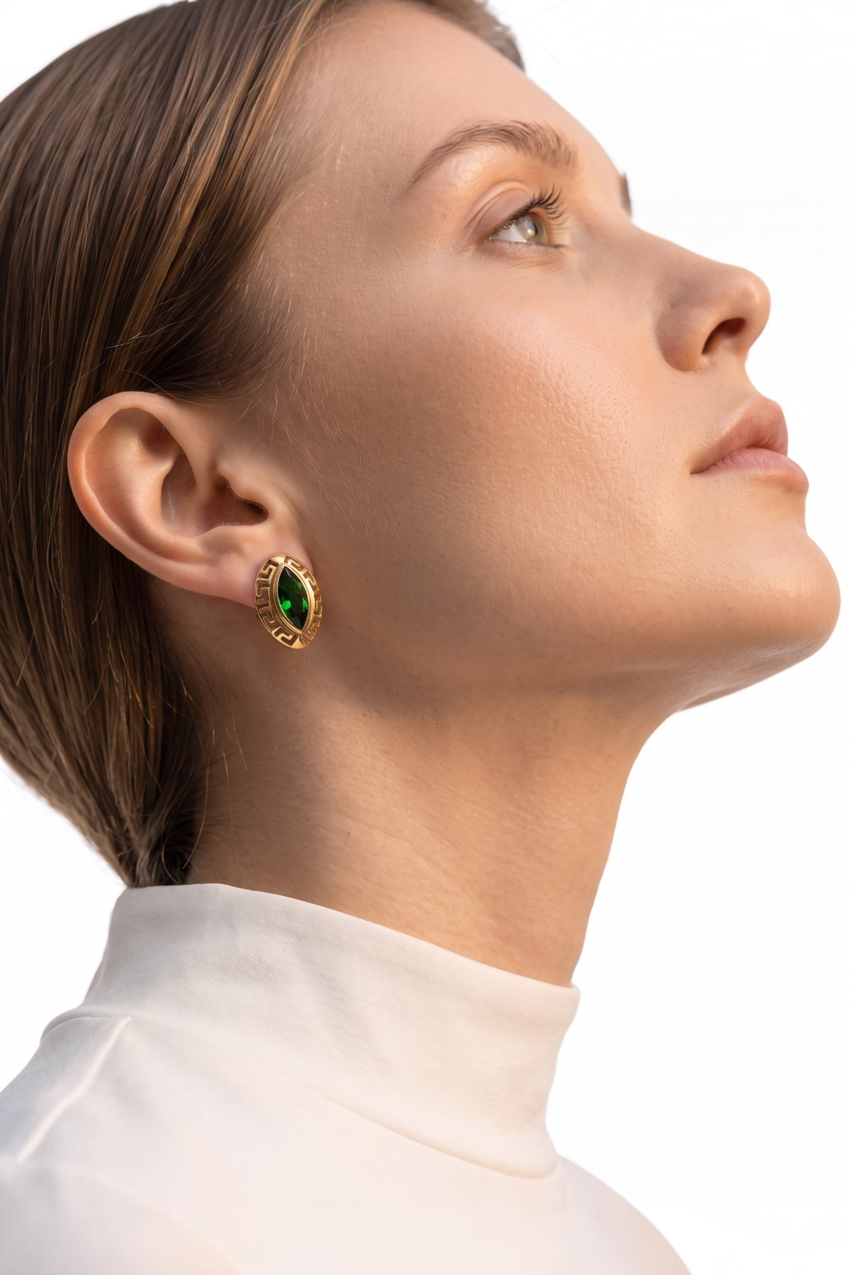 Marquise Cut Green Stone Earrings 14 Carat