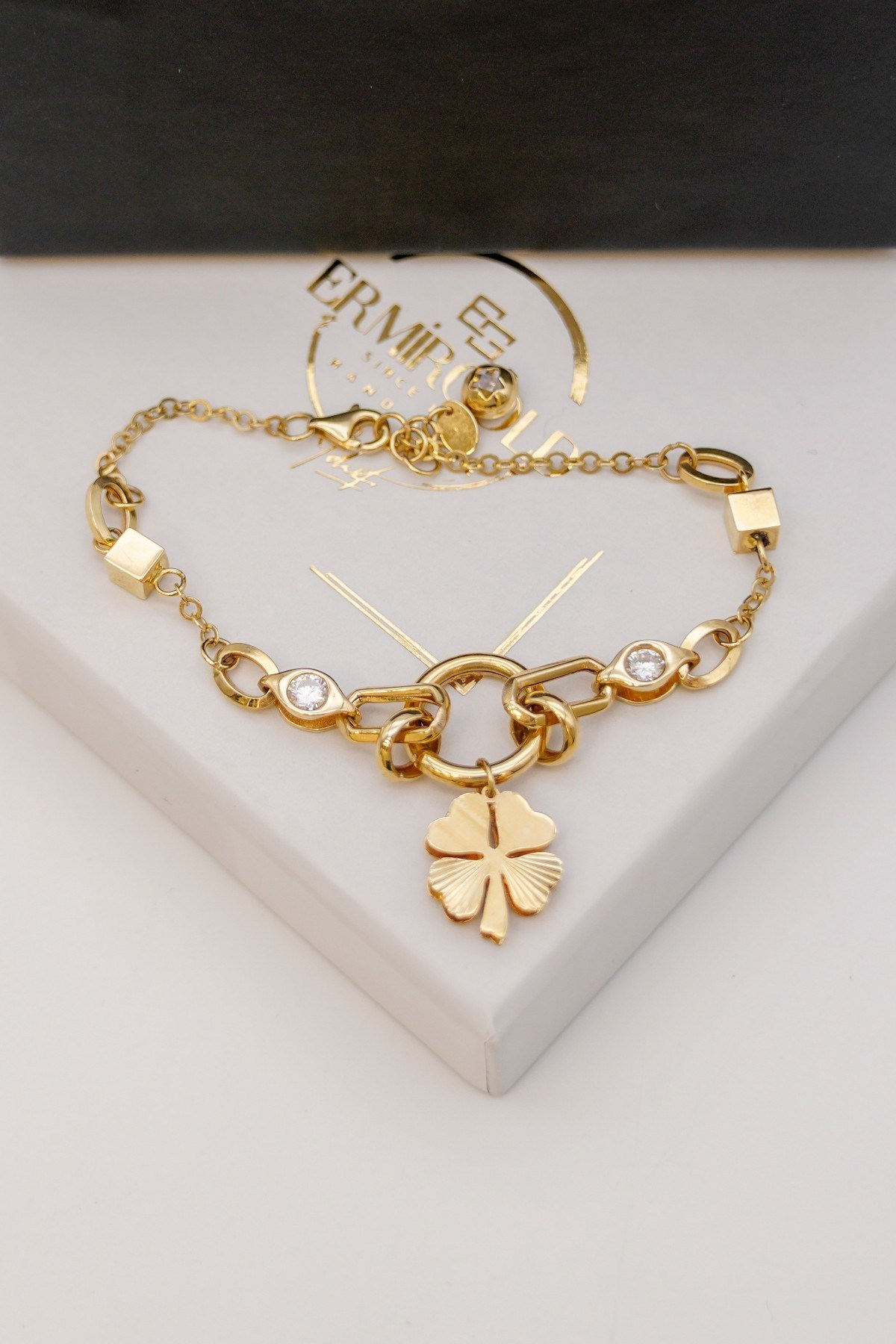 Zirkonstein-Kleeblatt-Armband 14 Karat