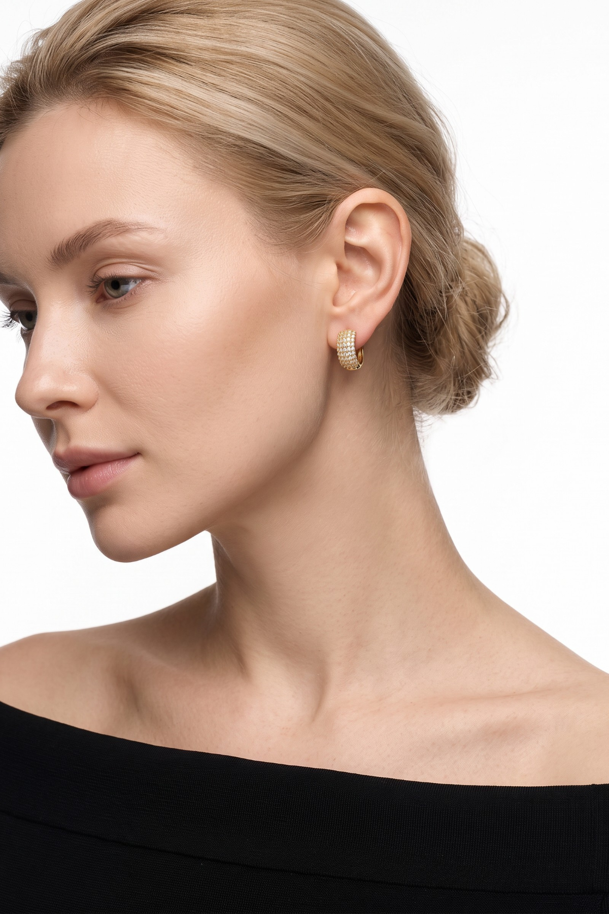 Zircon Stone Hoop Earring 14 Carat