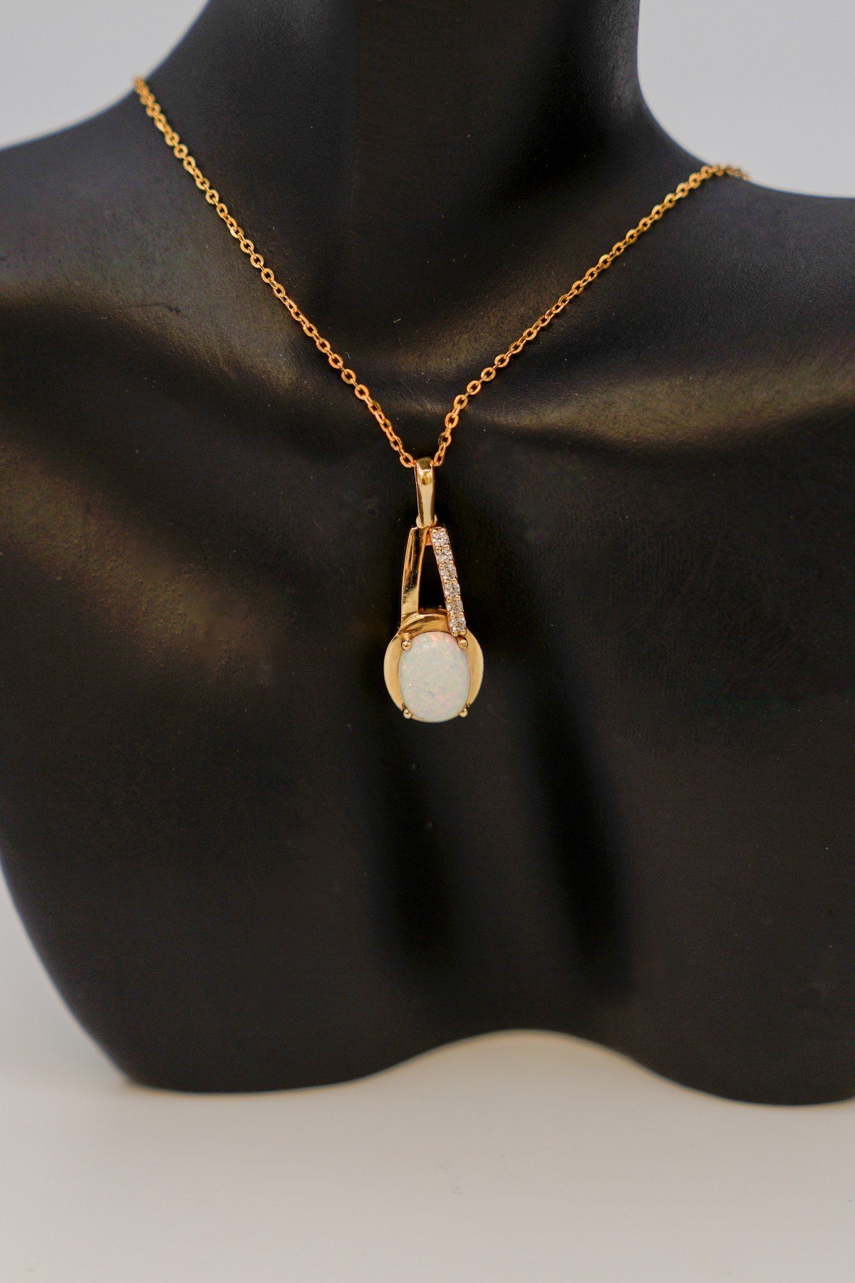 White Opal Stone Pendant 14 Carat