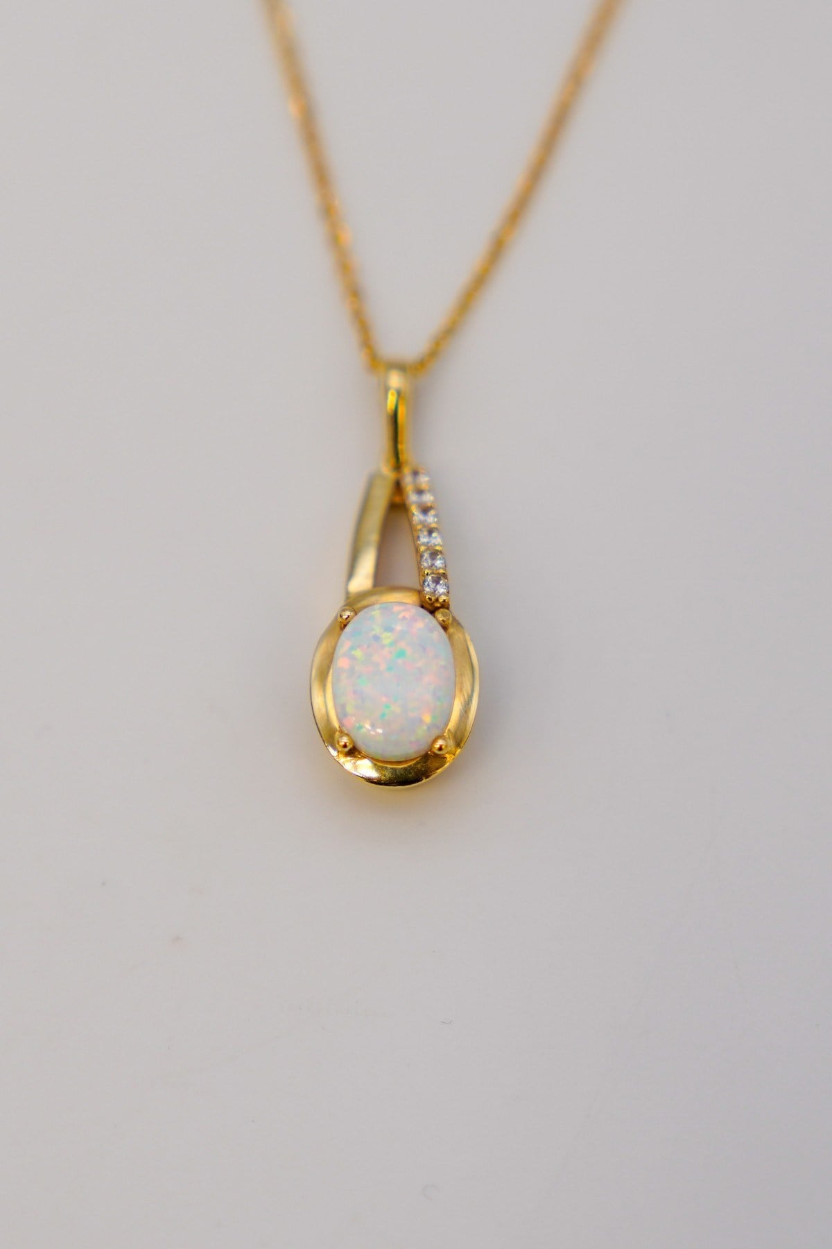 White Opal Stone Pendant 14 Carat