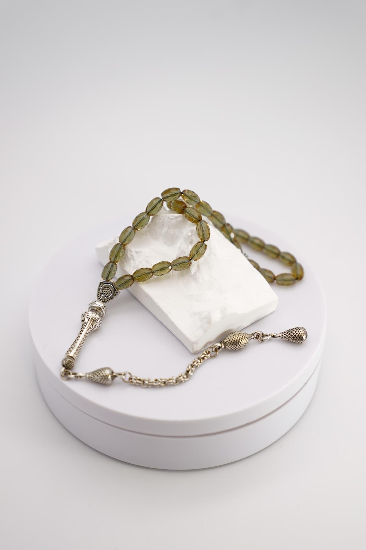 925 Ayar Gümüş Zultanit Taşlı El Yapımı Özel İmameli Tesbih