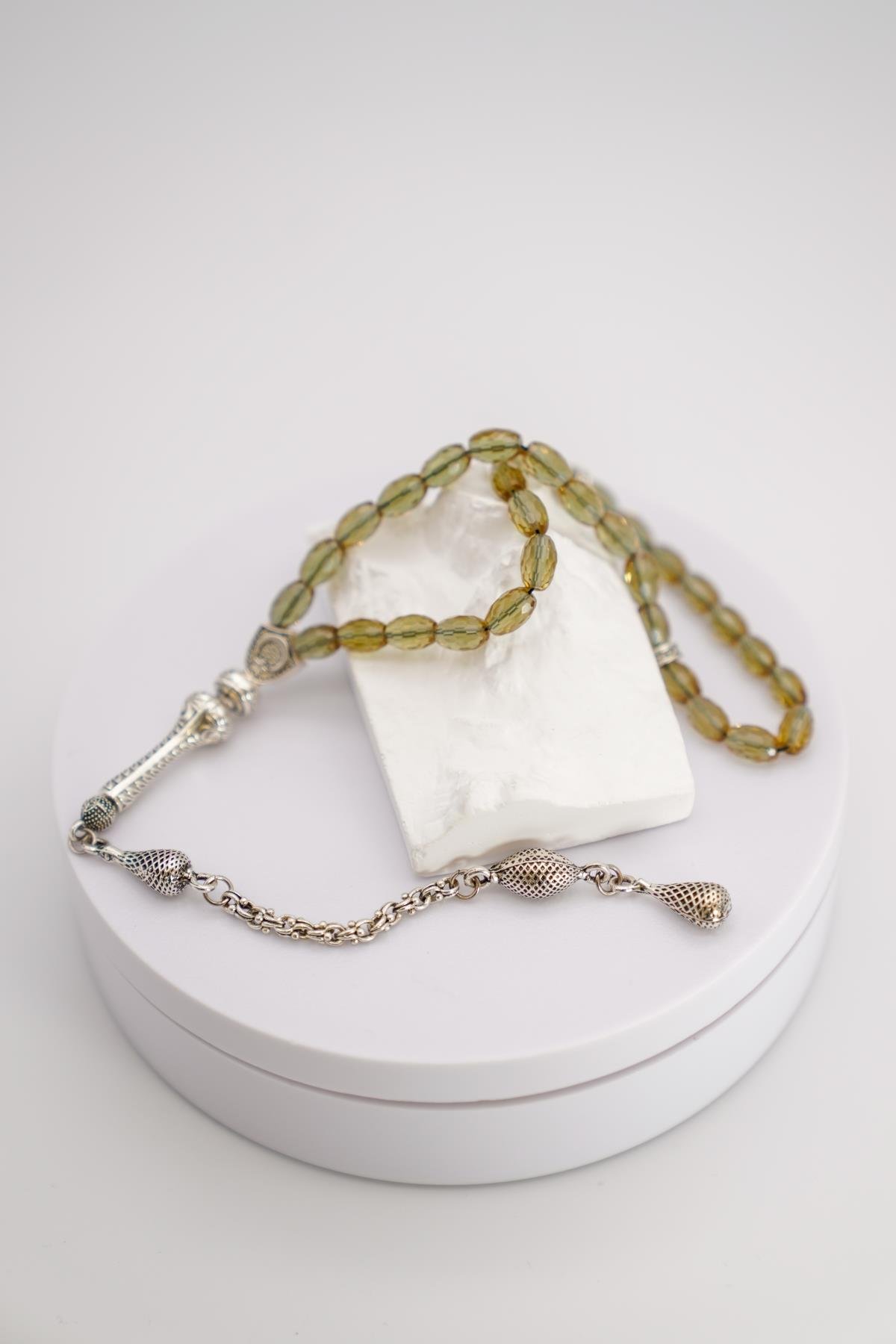 925 Ayar Gümüş Zultanit Taşlı El Yapımı Özel İmameli Tesbih