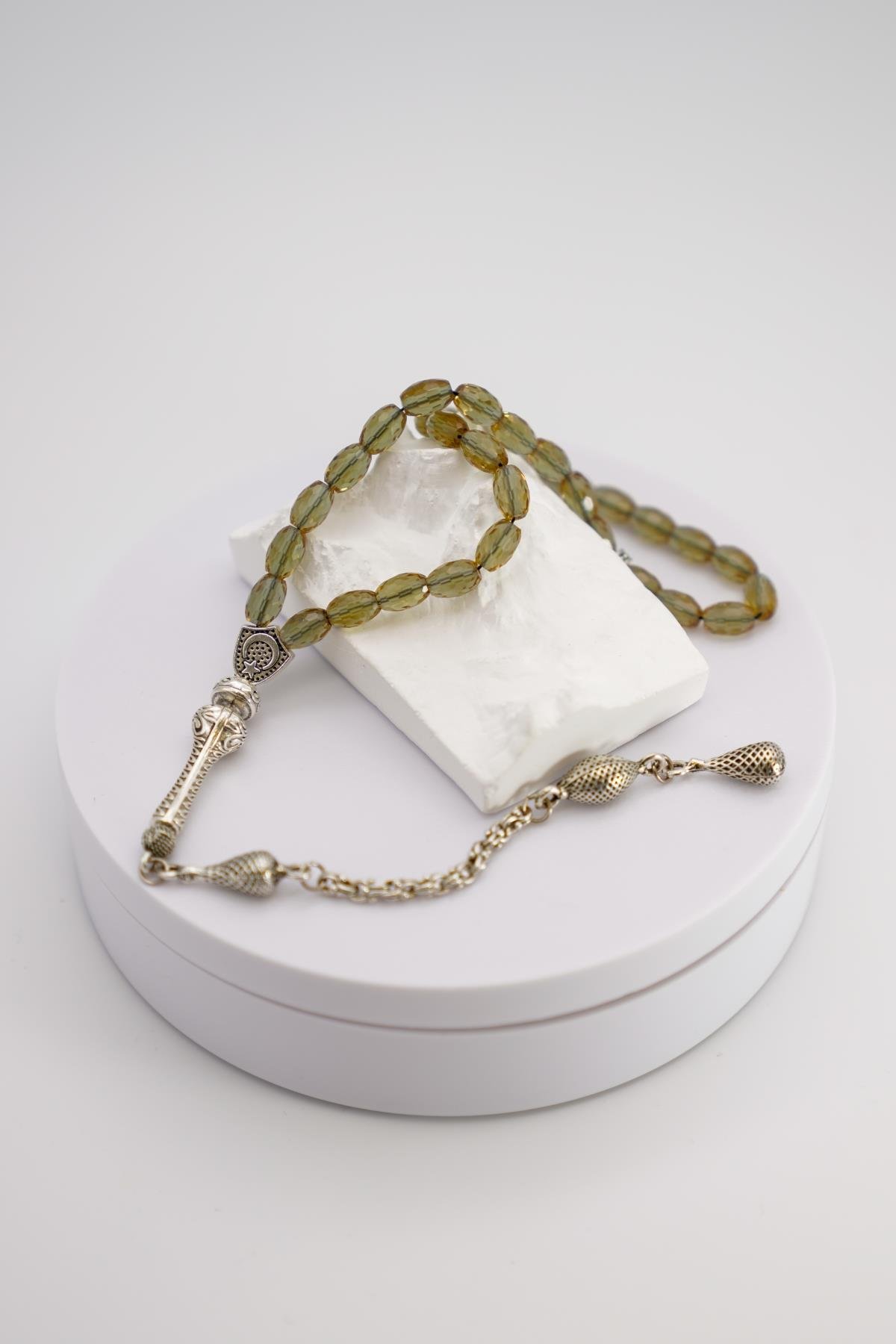 925 Ayar Gümüş Zultanit Taşlı El Yapımı Özel İmameli Tesbih