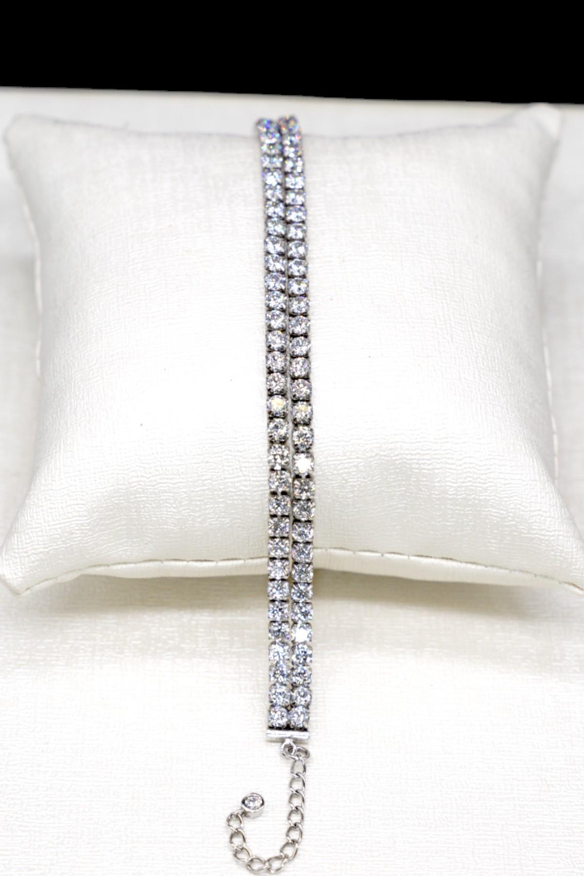 Çift sıra Suyolu Gümüş Bileklik 925 Ayar