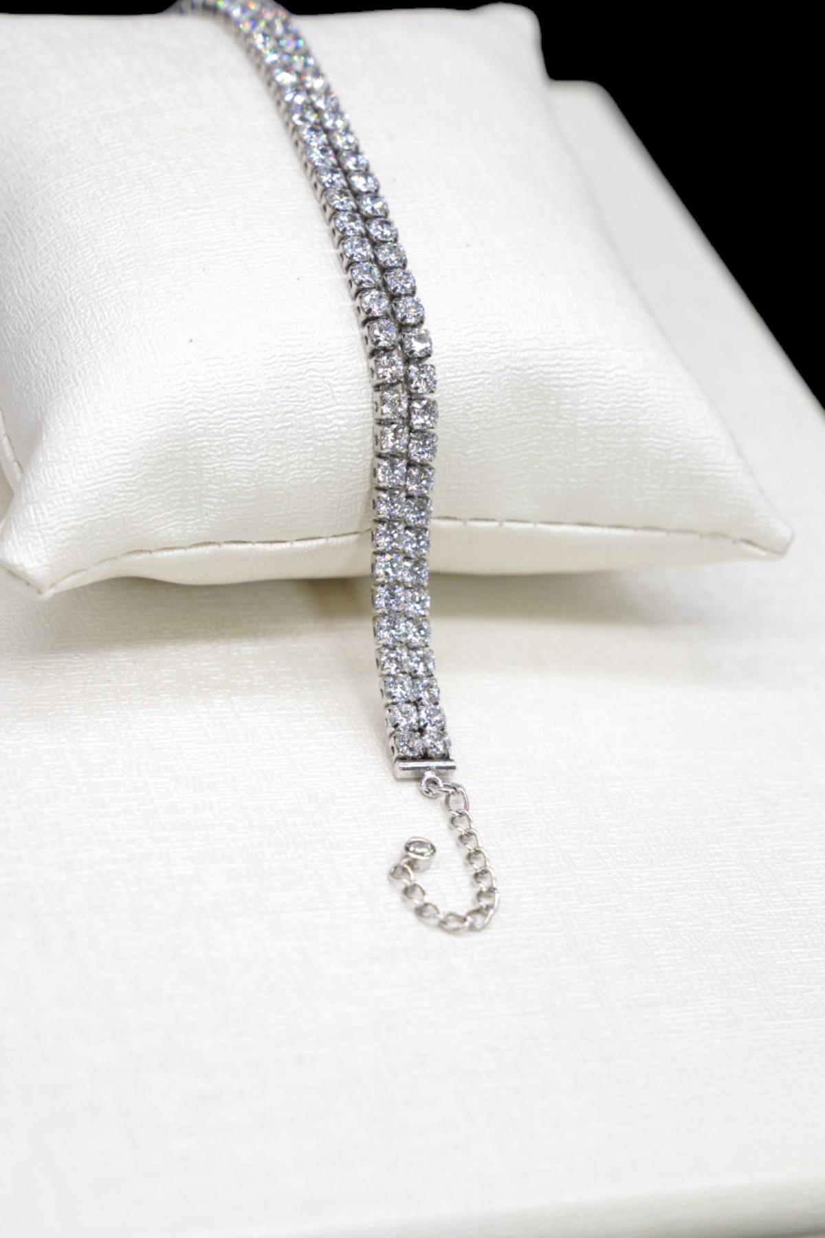 Çift sıra Suyolu Gümüş Bileklik 925 Ayar