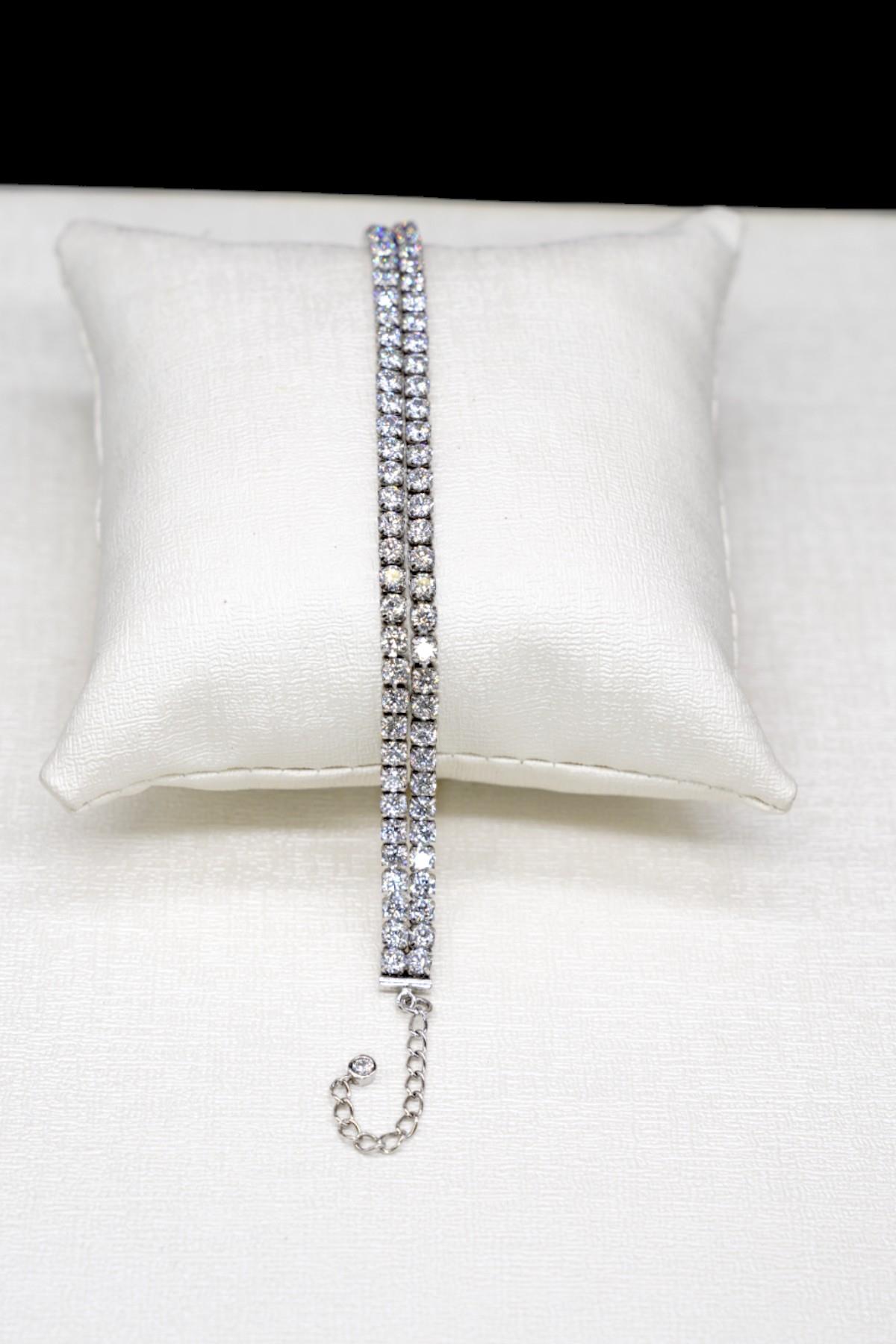 Çift sıra Suyolu Gümüş Bileklik 925 Ayar