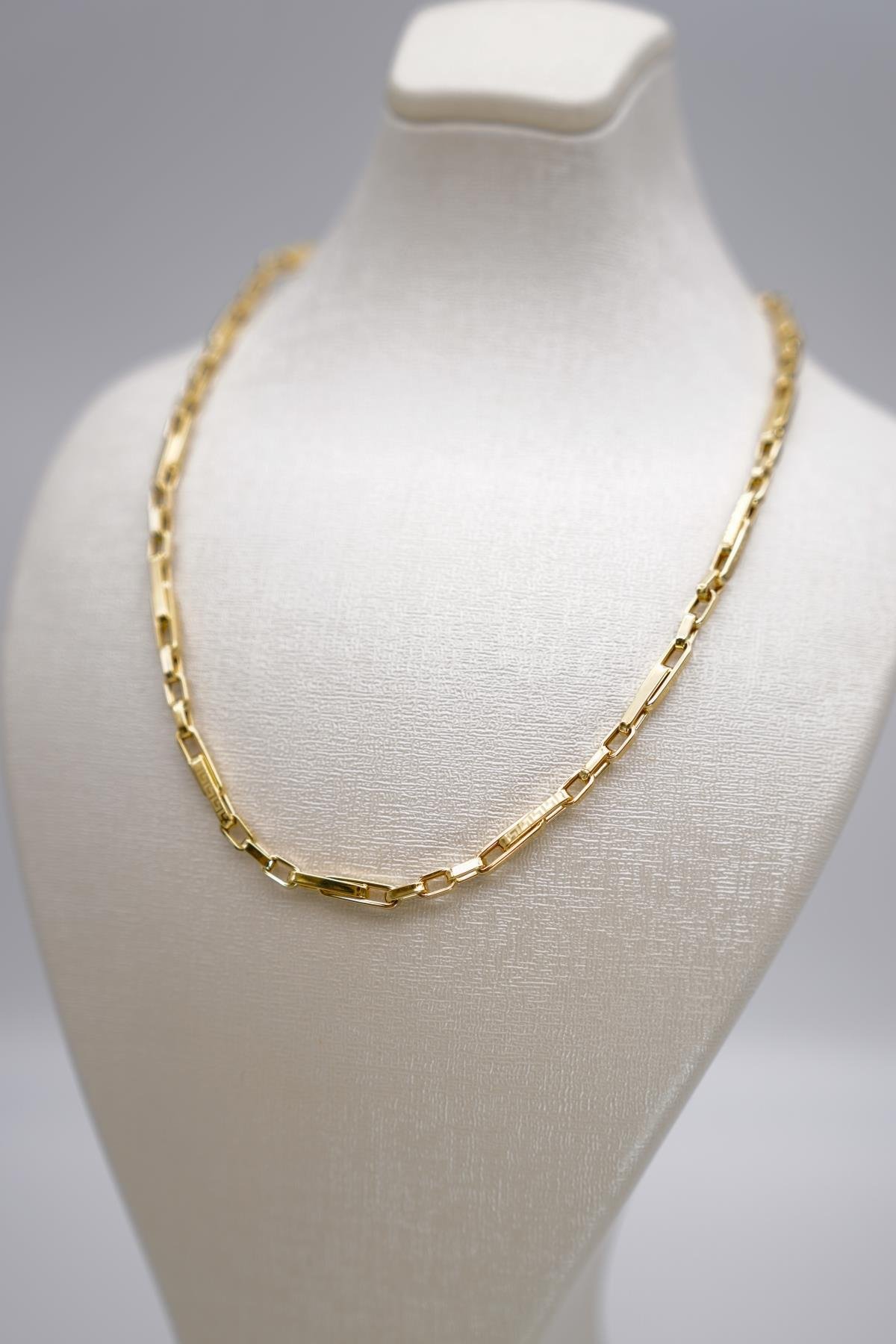 Geometrik Desenli Altın Zincir Kolye 14 Ayar Erkek Takı Şık Kalın Zincir Günlük ve Klasik Stil