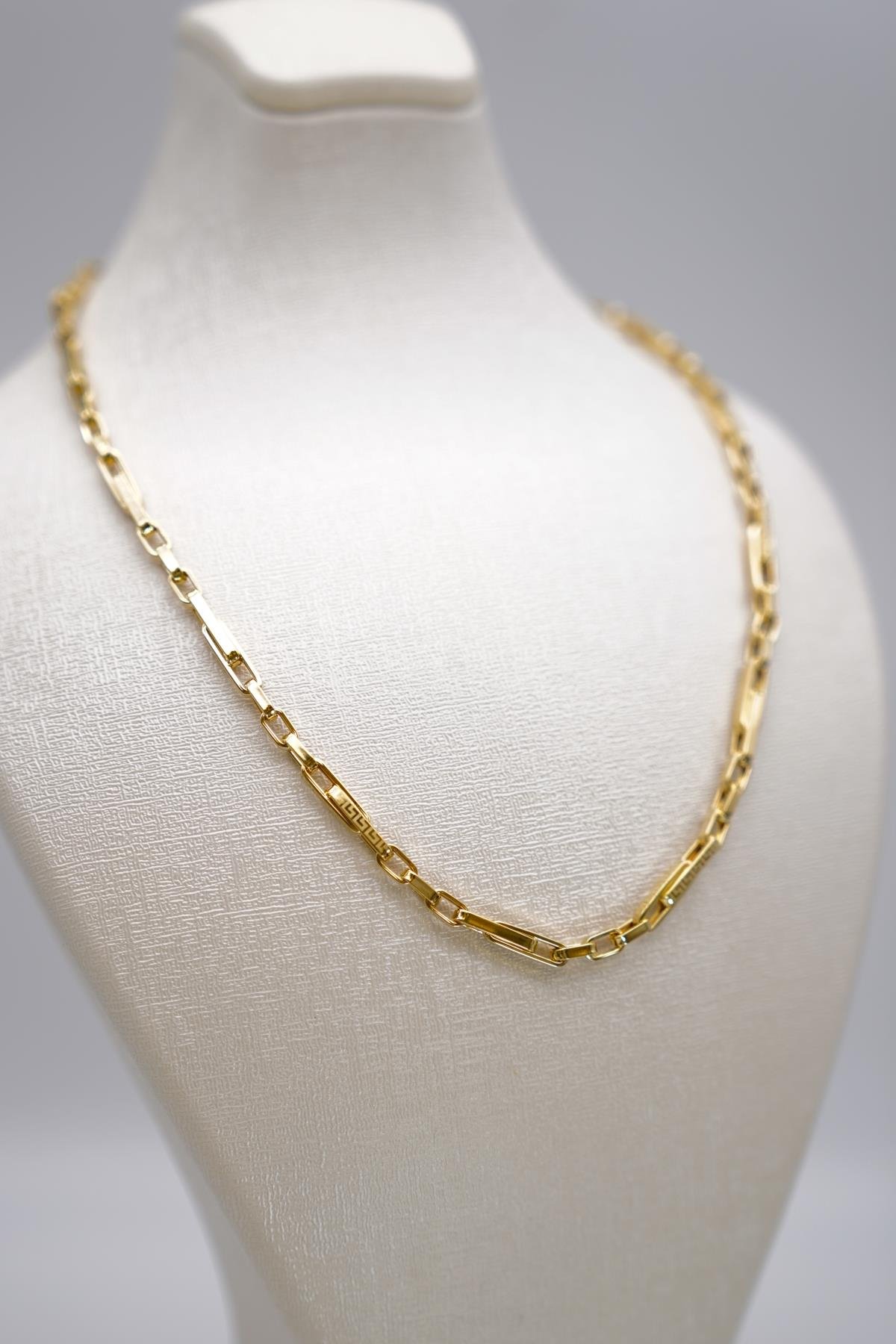 Geometrik Desenli Altın Zincir Kolye 14 Ayar Erkek Takı Şık Kalın Zincir Günlük ve Klasik Stil