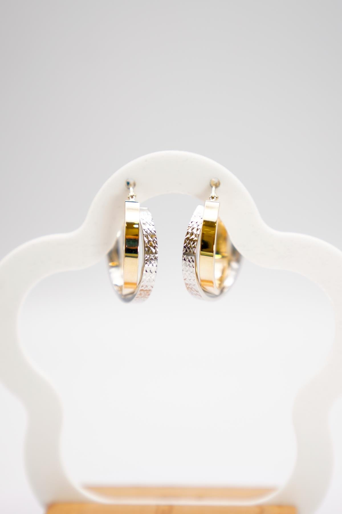 İki Renkli Kavisli Fantasy Model Halka Küpe 14 Ayar Altın