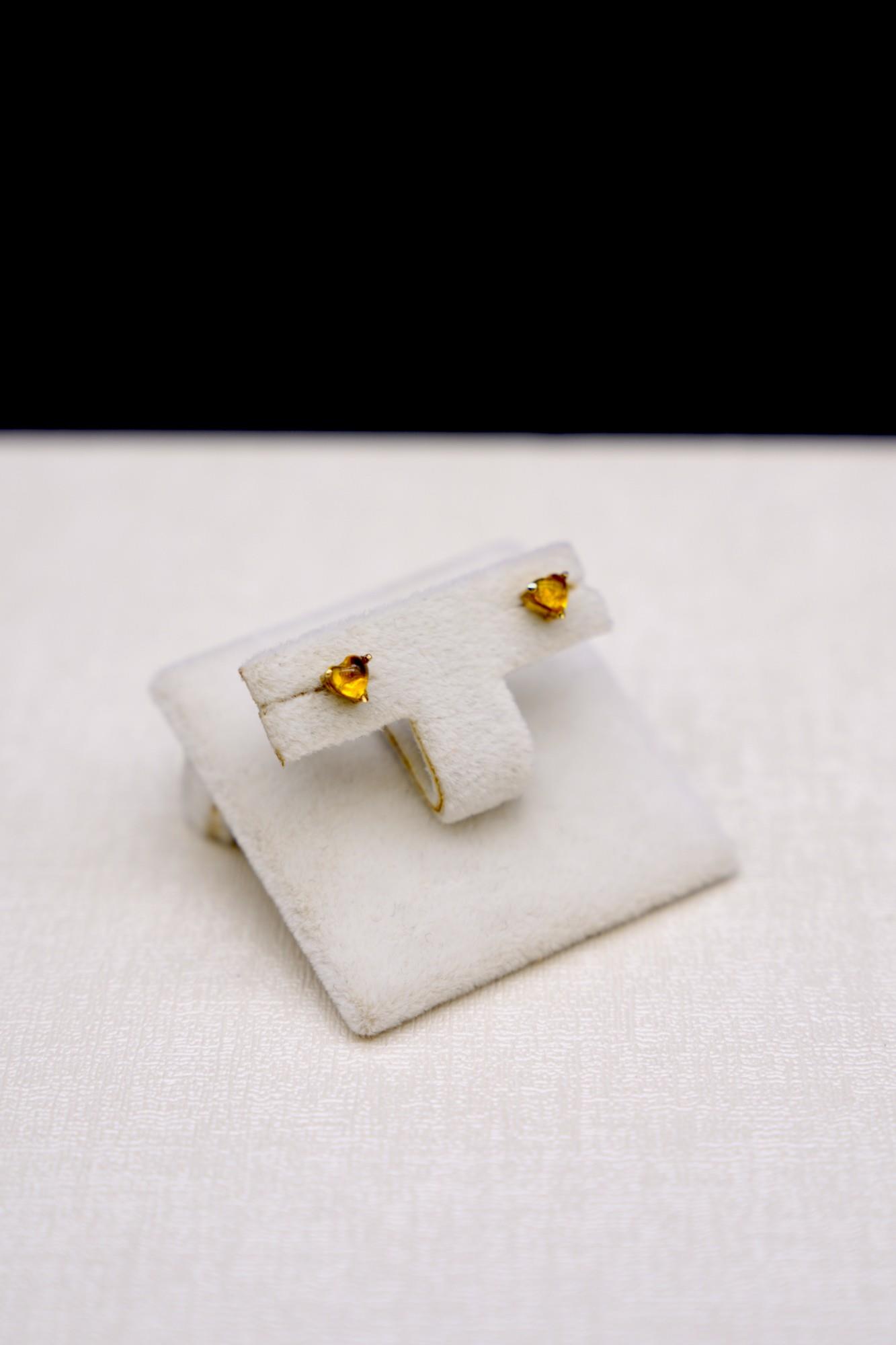 Kalp Figürlü Sitrin Taşlı  Küpe 14 Ayar