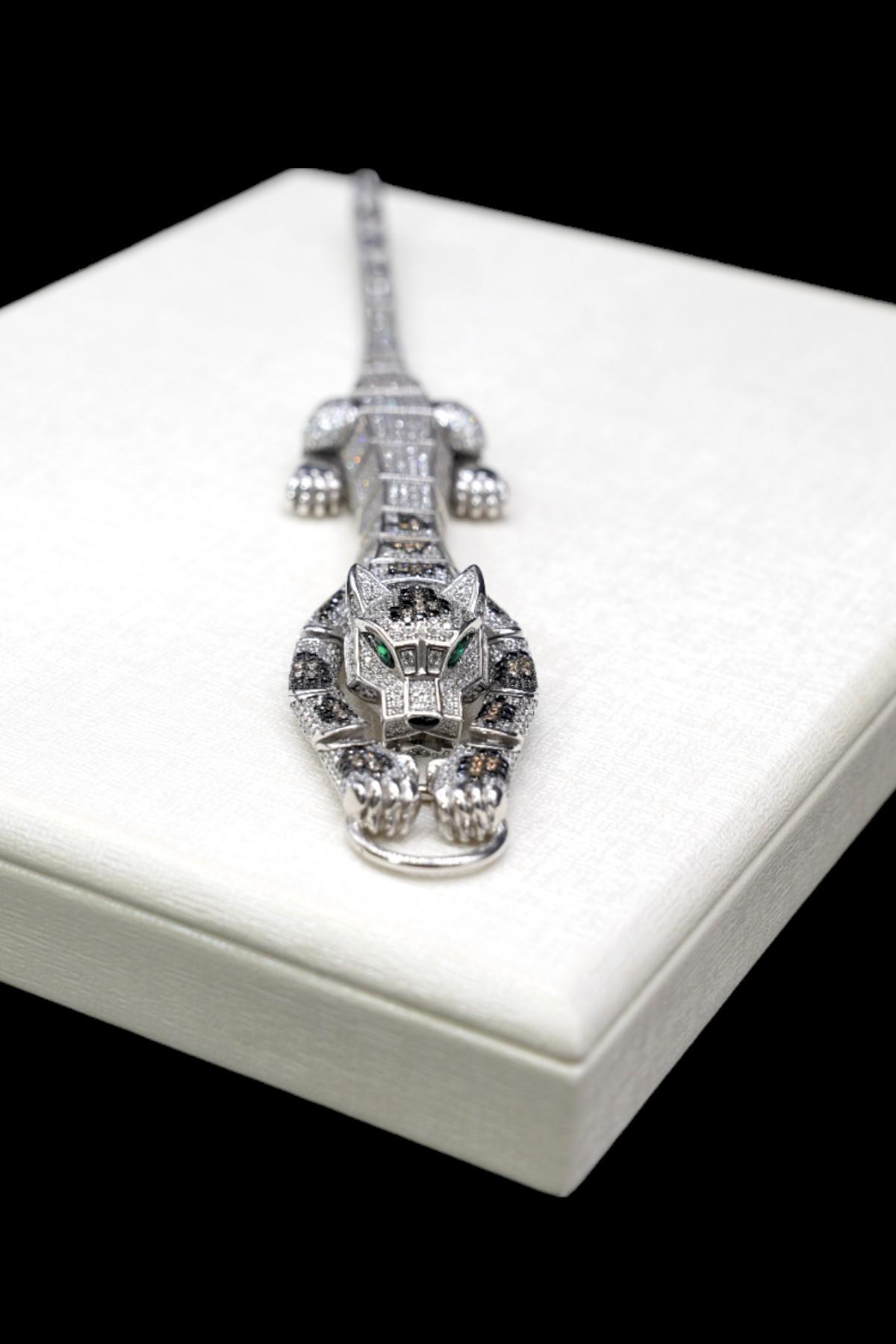 Leopar Gümüş Bileklik 925 Ayar