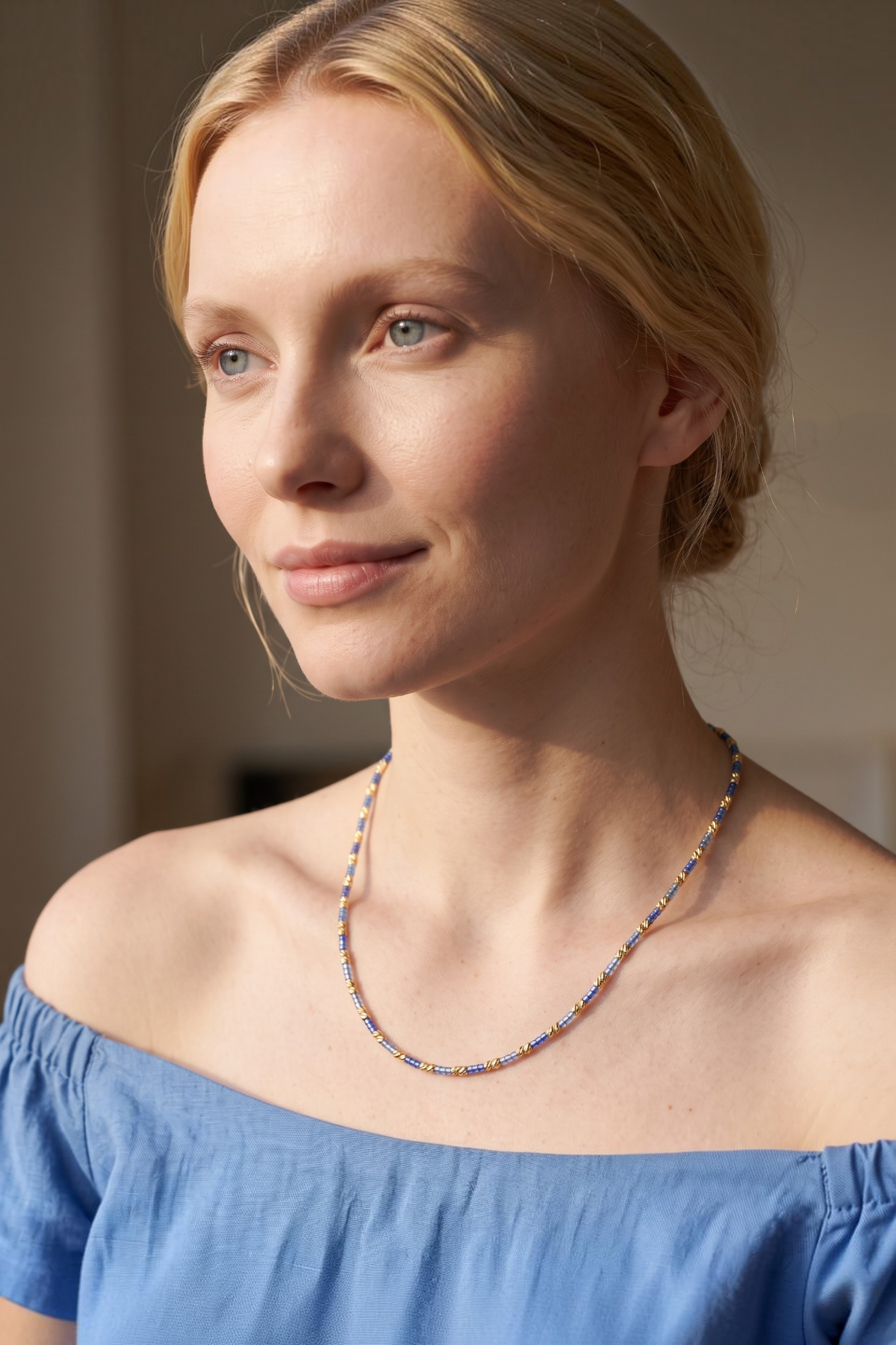 Blue Beaded Dorica Necklace 14 Carat