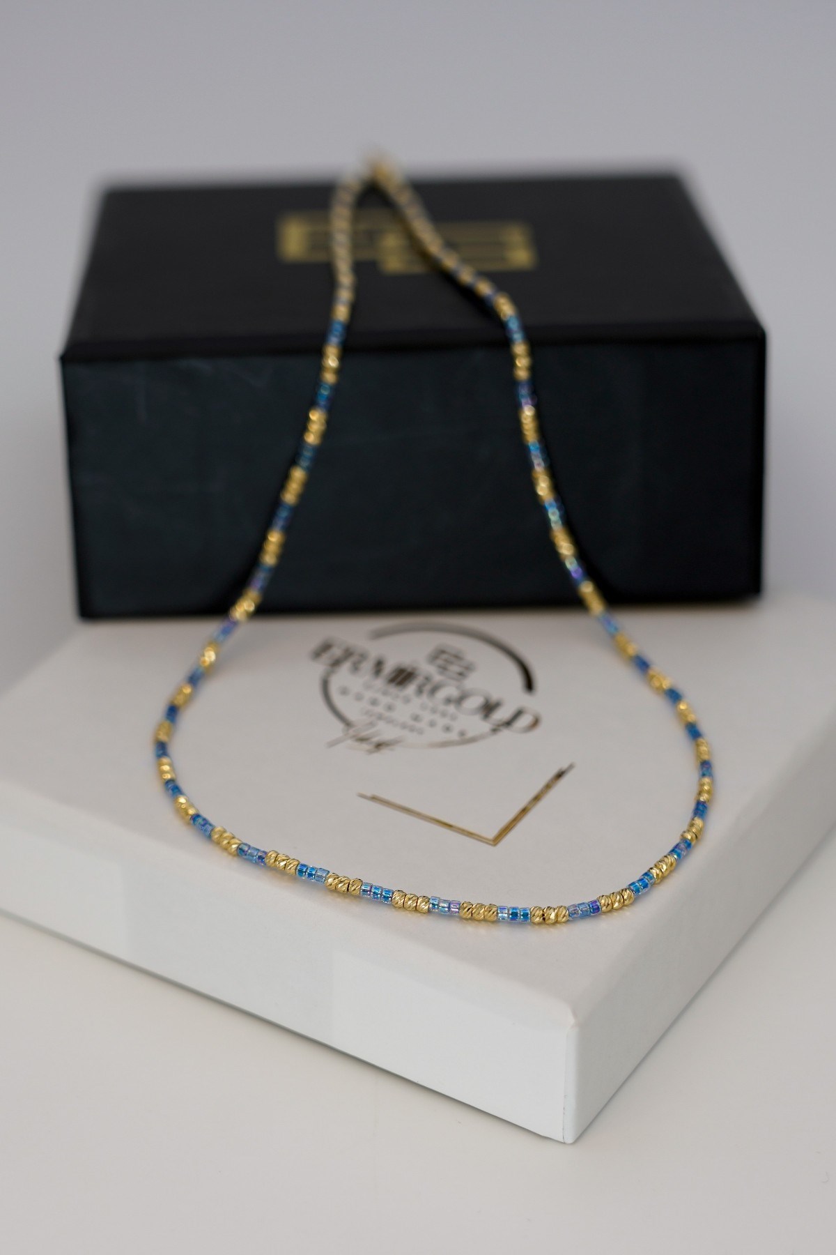 Blue Beaded Dorica Necklace 14 Carat