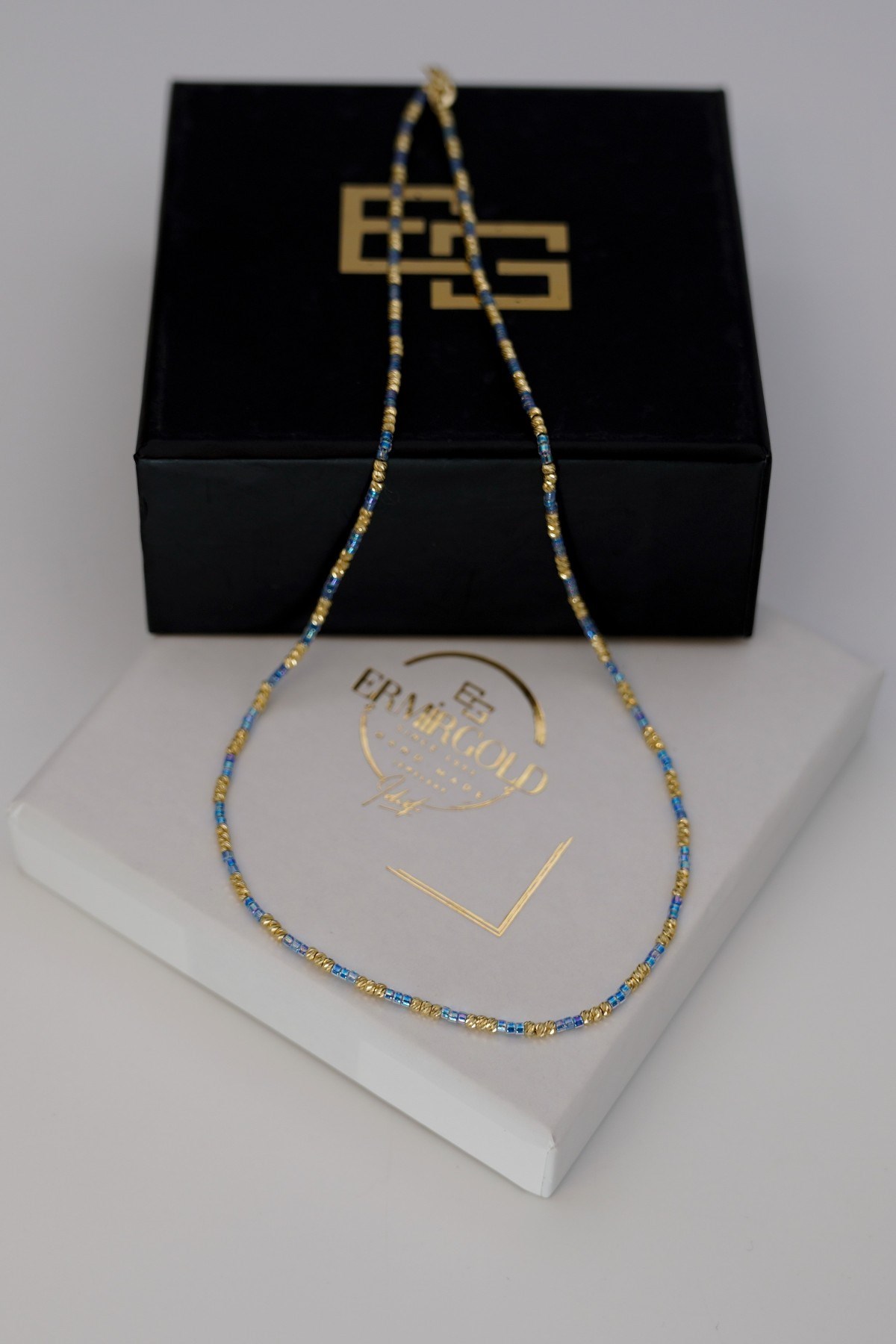 Blue Beaded Dorica Necklace 14 Carat