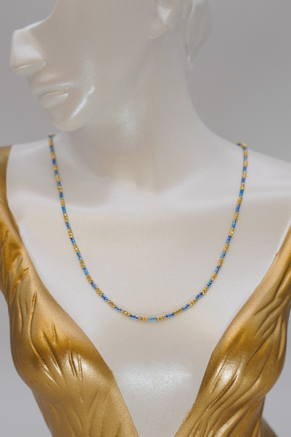 Blue Beaded Dorica Necklace 14 Carat