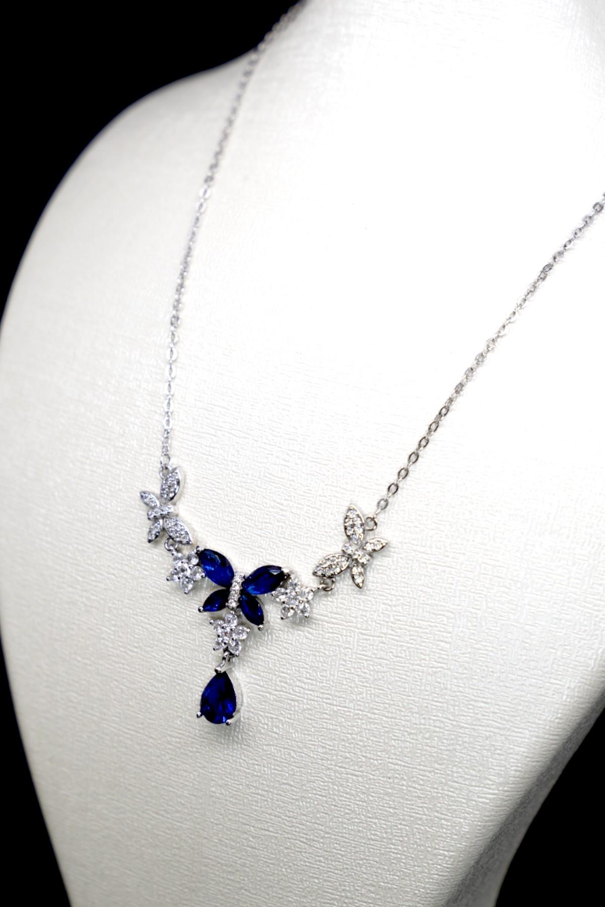 Mavi Zirkon Taşlı Gümüş Kolye 925 Ayar