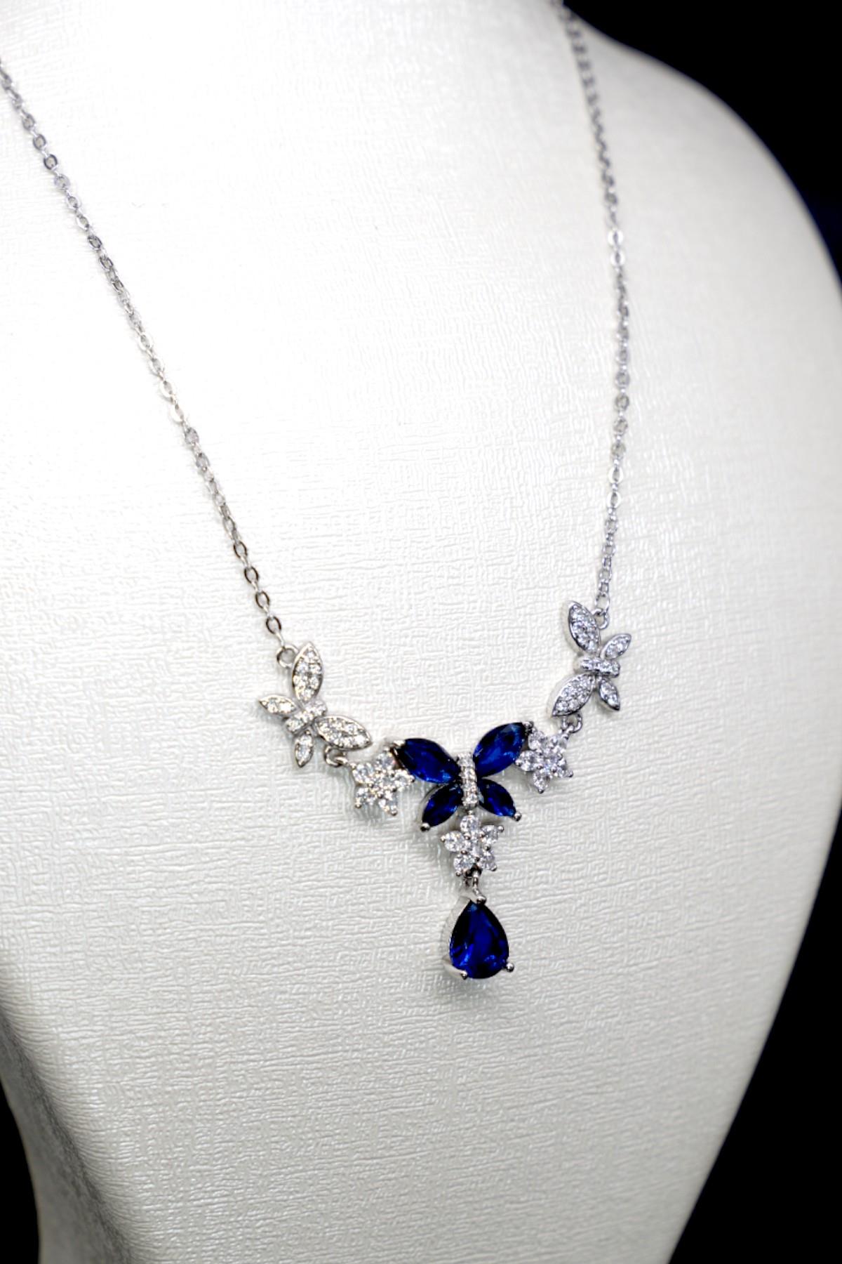 Mavi Zirkon Taşlı Gümüş Kolye 925 Ayar