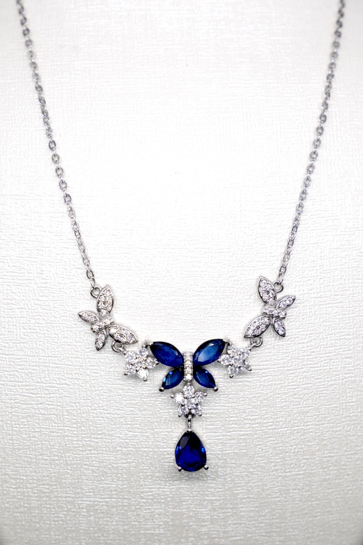 Mavi Zirkon Taşlı Gümüş Kolye 925 Ayar