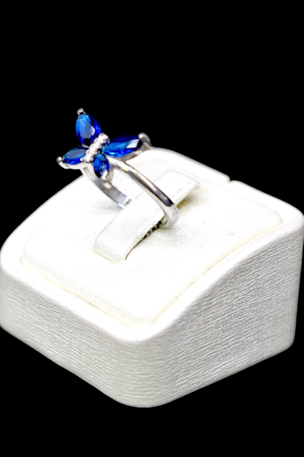 Mavi Zirkon Taşlı Gümüş Yüzük 925 Ayar