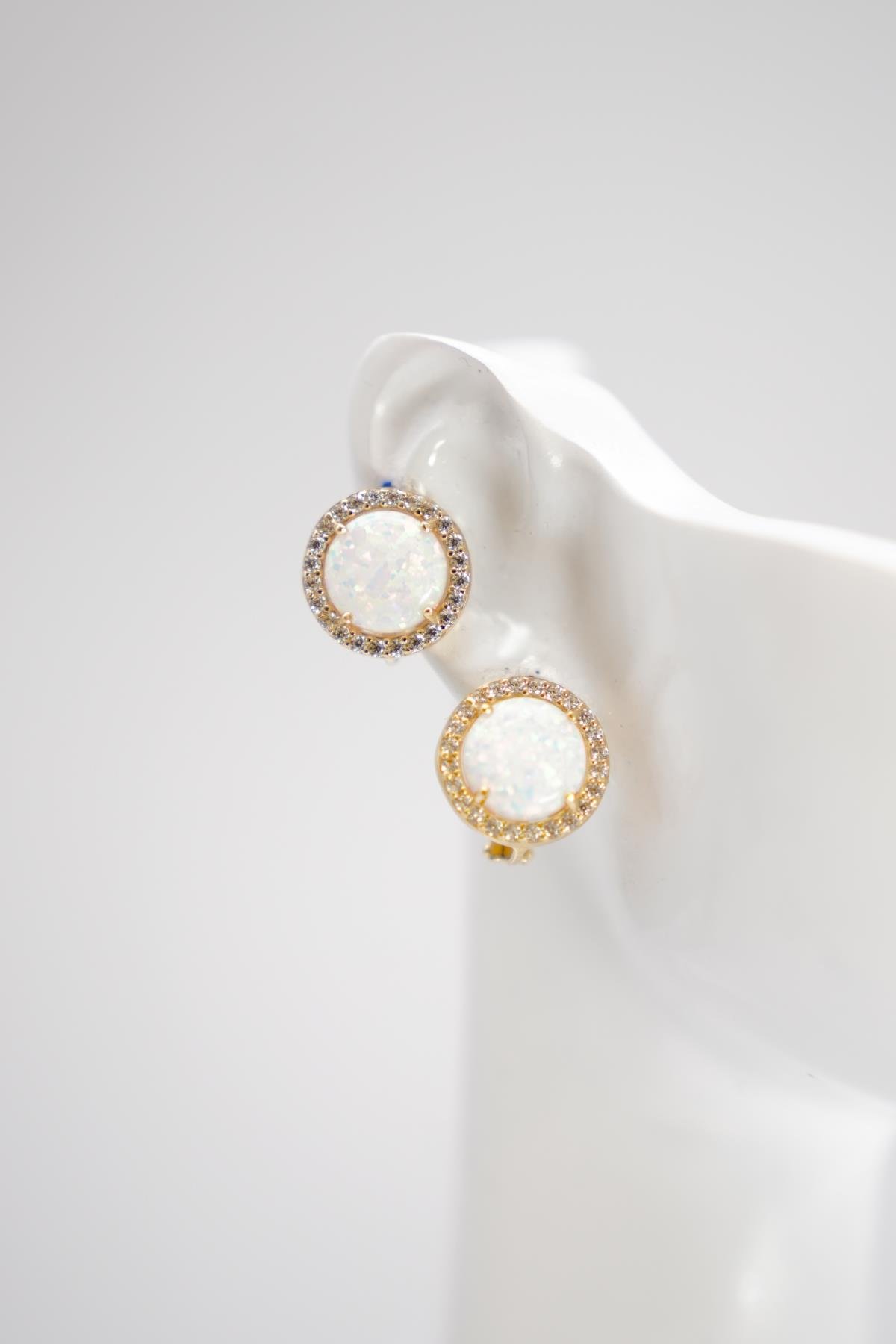 Opal Taşlı Yuvarlak Formlu 14 Ayar Altın Küpe | Işıltılı ve Zarif Stil