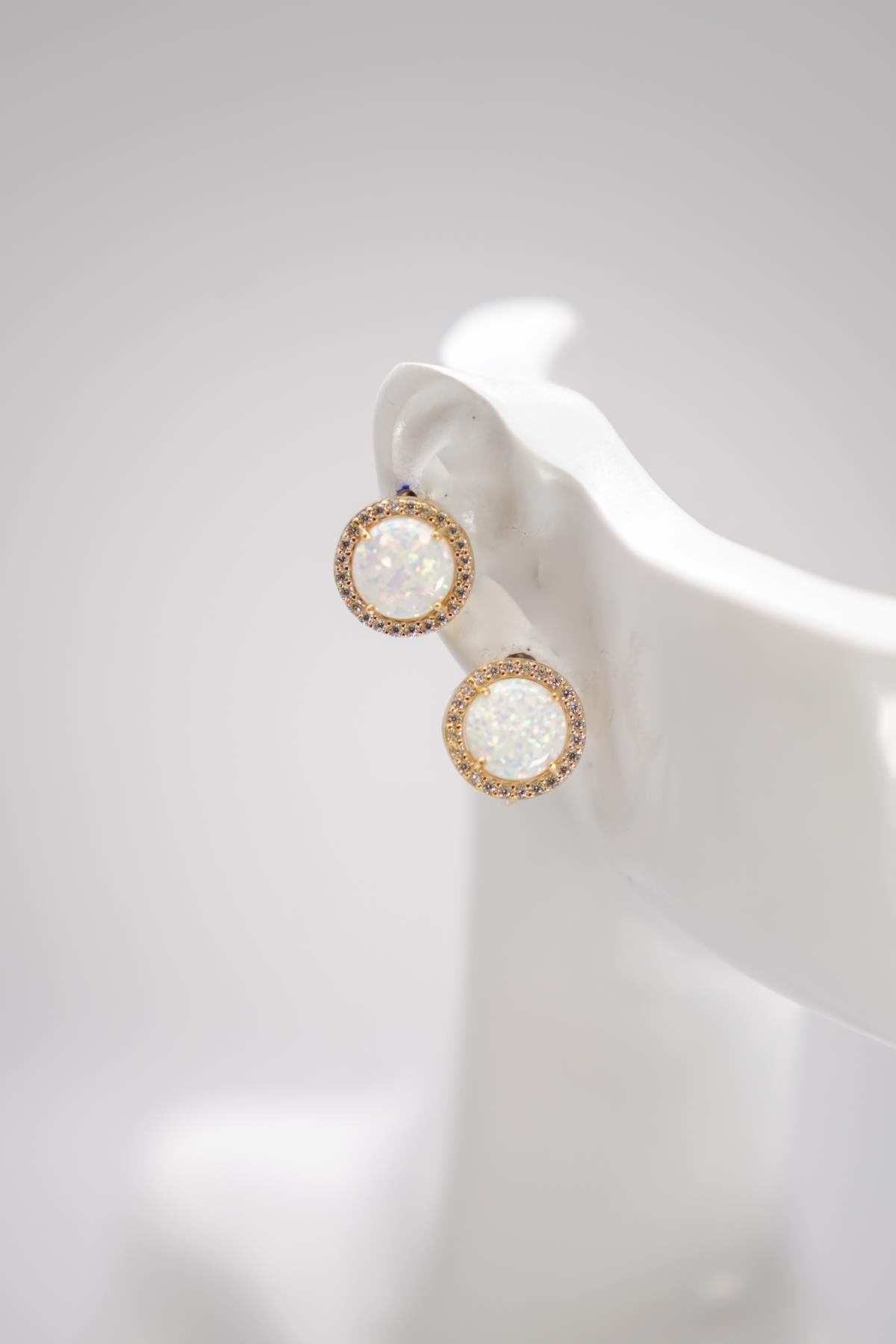 Opal Taşlı Yuvarlak Formlu 14 Ayar Altın Küpe | Işıltılı ve Zarif Stil