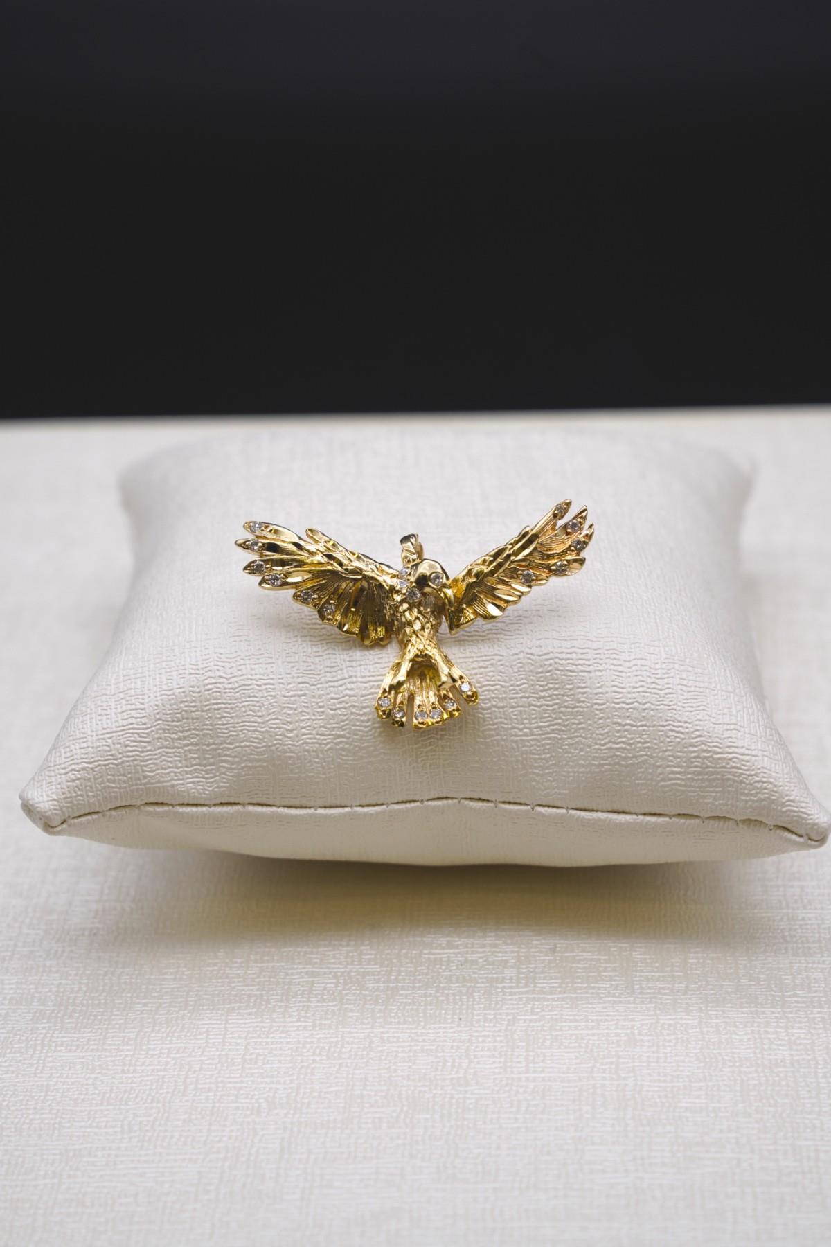 Pırlanta Taşlı Kartal Figürlü Kolye Ucu 14 Ayar