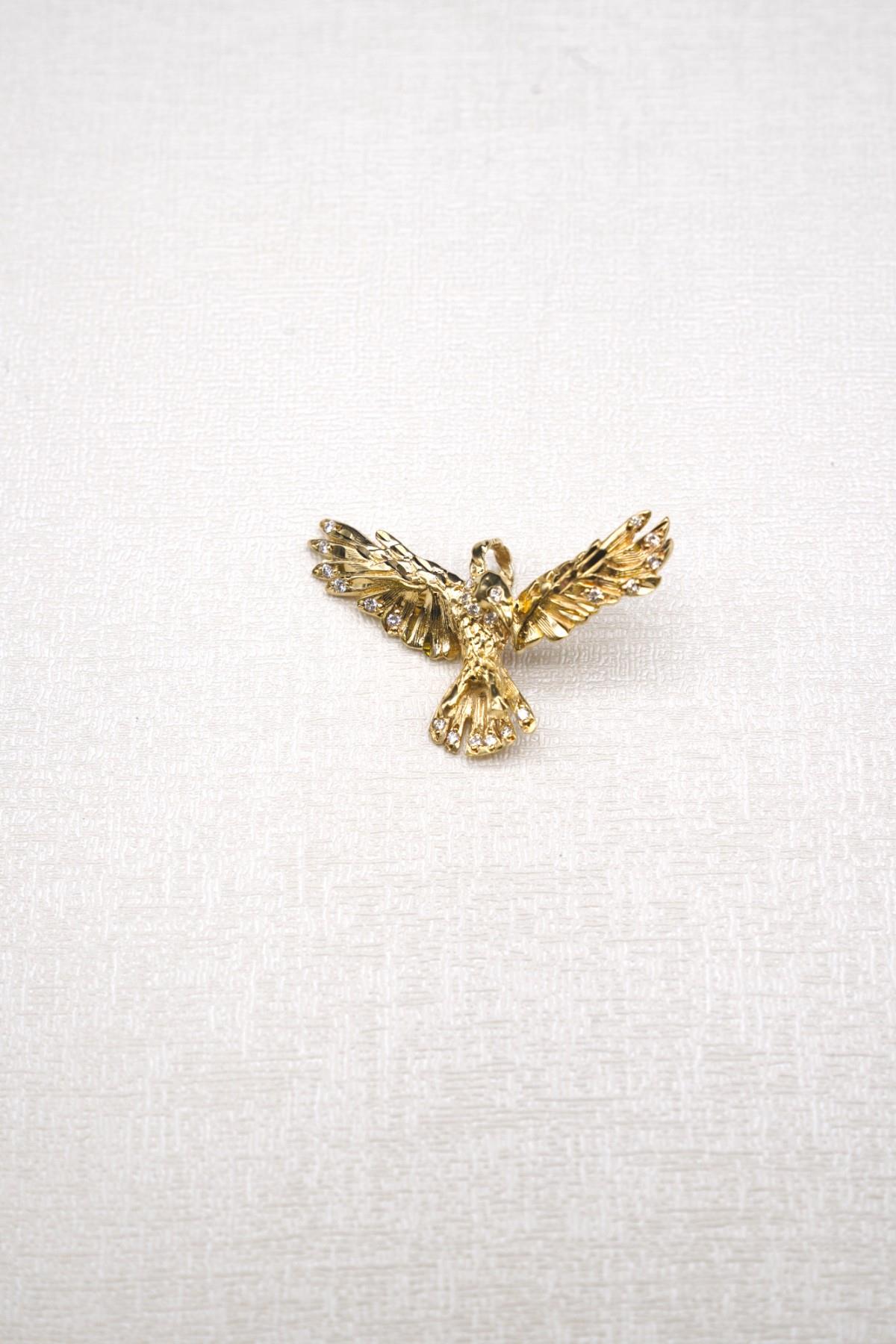 Pırlanta Taşlı Kartal Figürlü Kolye Ucu 14 Ayar