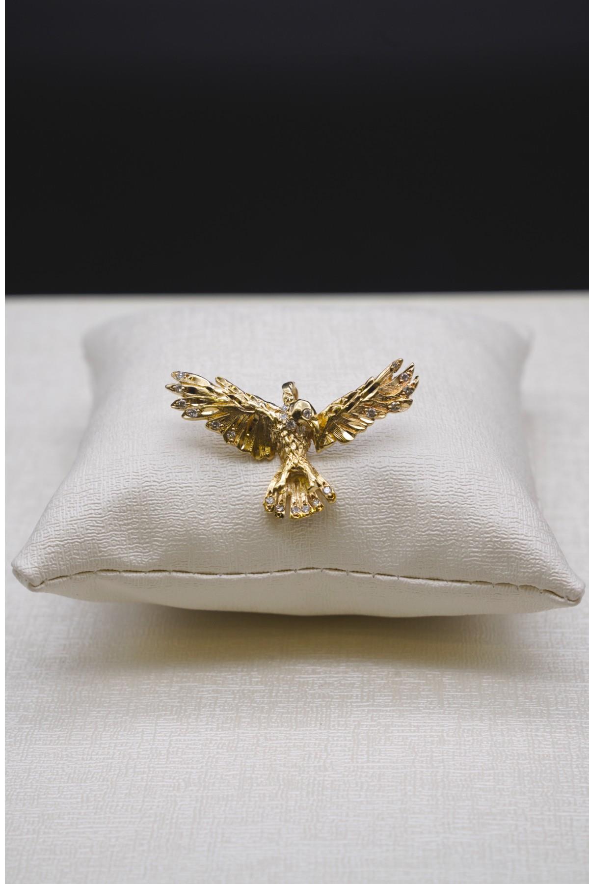 Pırlanta Taşlı Kartal Figürlü Kolye Ucu 14 Ayar