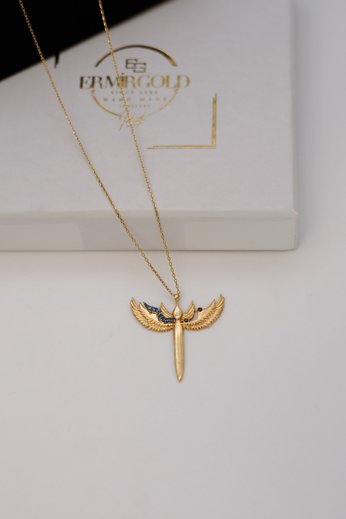 Angel Winged Sword Necklace 14 Carat