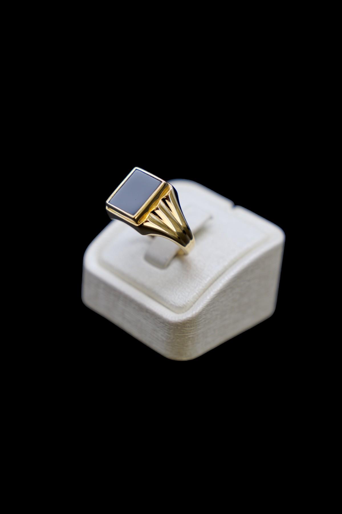 Siyah Oniks Taşlı Yüzük 14 Ayar