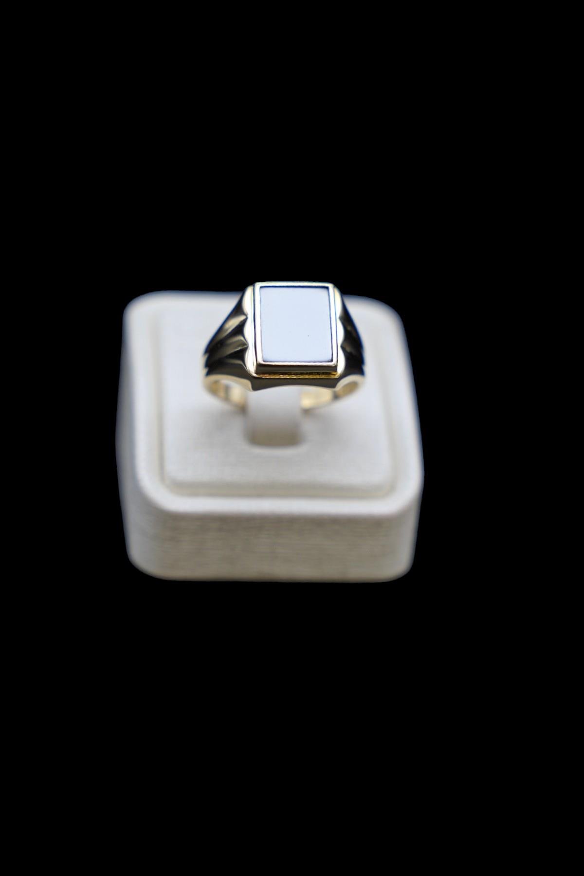 Siyah Oniks Taşlı Yüzük 14 Ayar