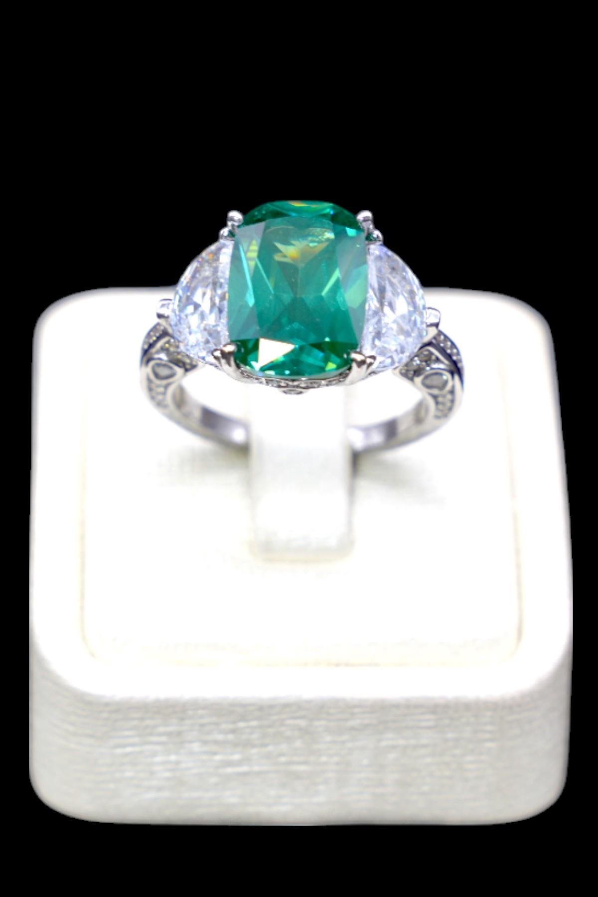 Yeşil Zirkon Taşlı Gümüş Yüzük 925 Ayar