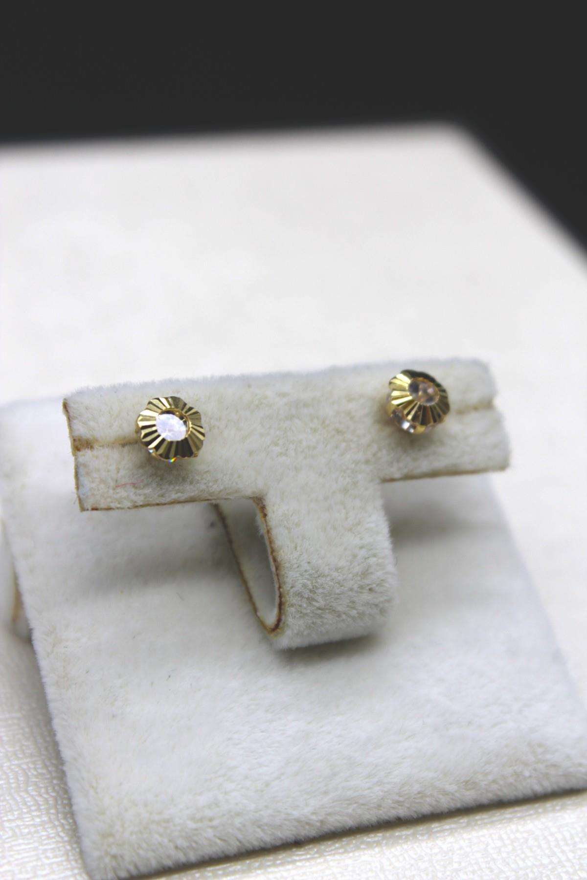 Zirkon Taşlı Çiçek Figürlü Küpe 14 Ayar